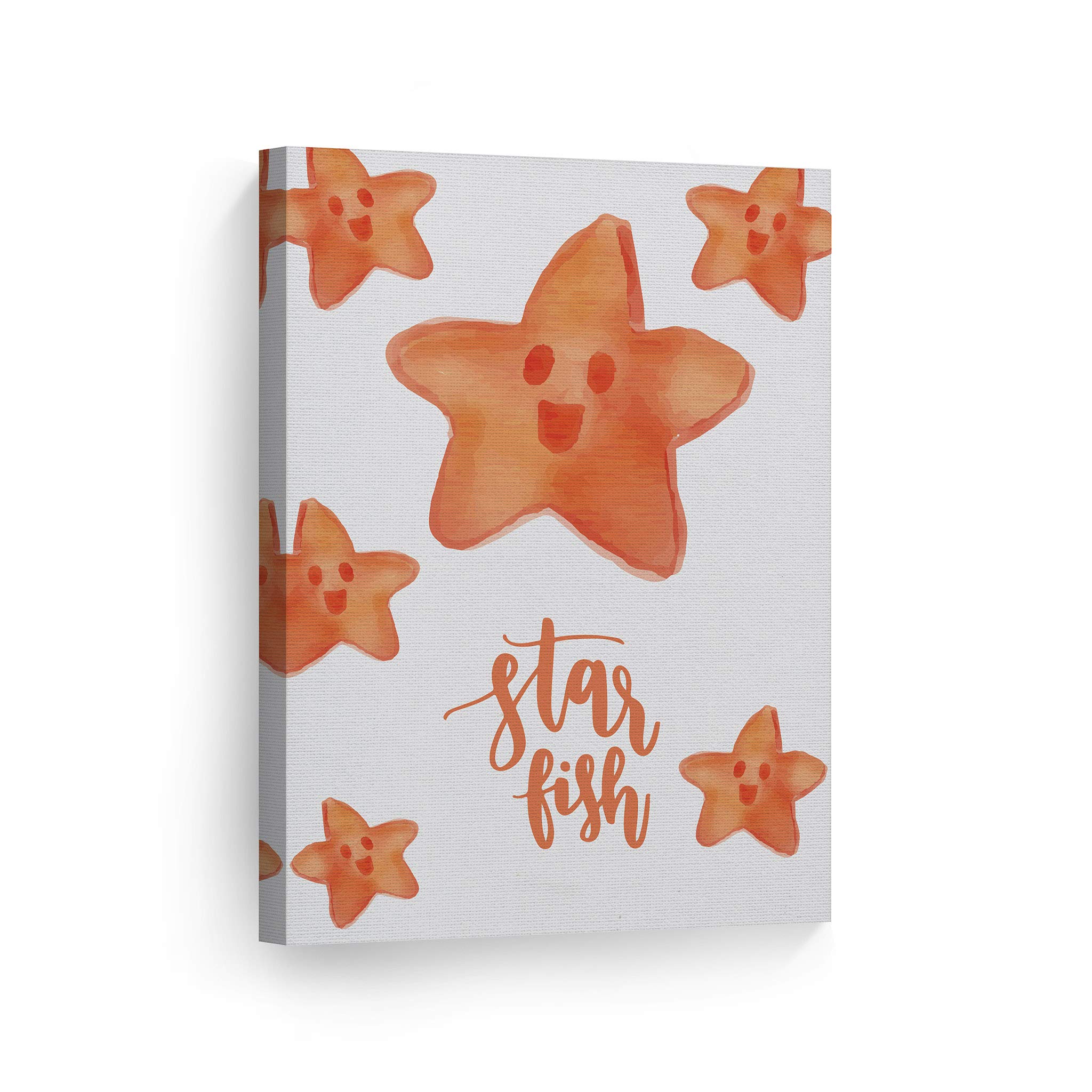 Cute Starfish Undersea Watercolor Painting Canvas Print - Kids Room Decor, Nursery Wall Art, Baby Room Decor - Ready to Hang 22x15 - Made in USA | Perfect for Beach-Themed Bedrooms & Ocean-Inspired Nurseries