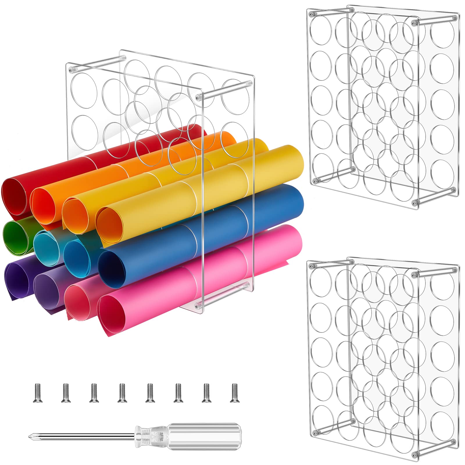 Tuanse 3 Pack Acrylic Vinyl Roll Holder Rack - 60 Hole Craft Vinyl Storage Organizer for Cricut, Silhouette - High Capacity, Lightweight & Sturdy Art Room Organization - Perfect for Scrapbooking, DIY Crafts & Home Office Storage