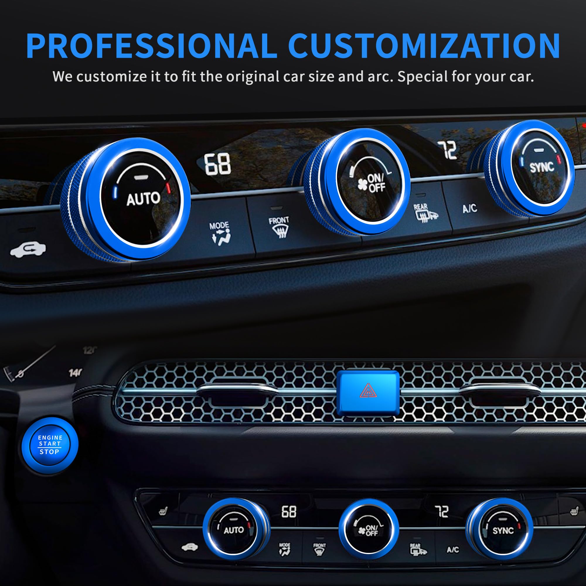 6pcs Car Interior Button Covers - AC Knob, Hazard Light & Push Start Protectors for 2022-2025 Honda Accord/HRV/CRV/Civic (11th Gen) - Blue Accessories to Prevent Scratches & Enhance Dashboard Style