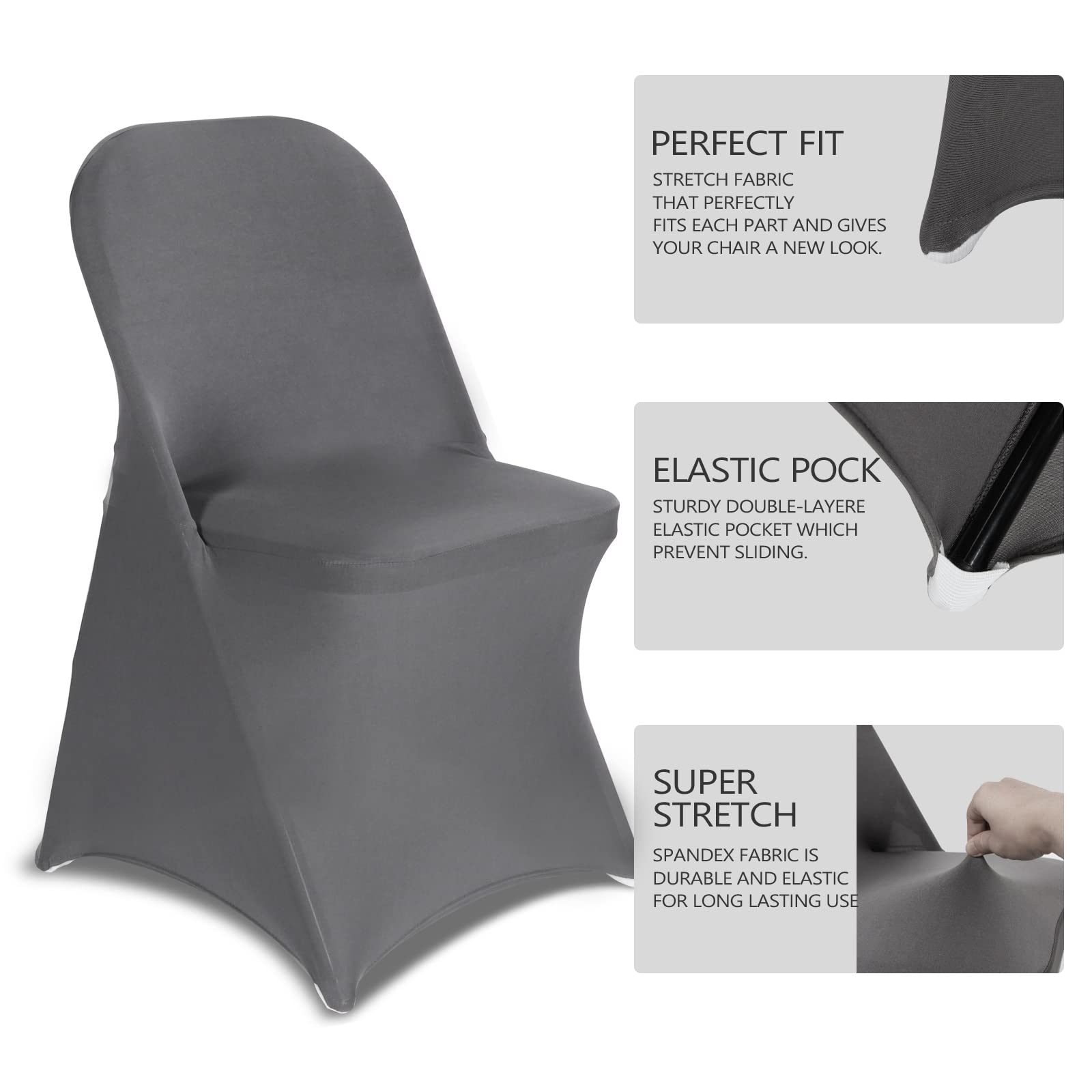 HAINARverS 10pcs Stretch Spandex Washable Chair Covers for Wedding, Party, Banquet, Birthday & Conference - Gray Fabric Decoration Covers - Perfect for Indoor/Outdoor Events & Special Occasions