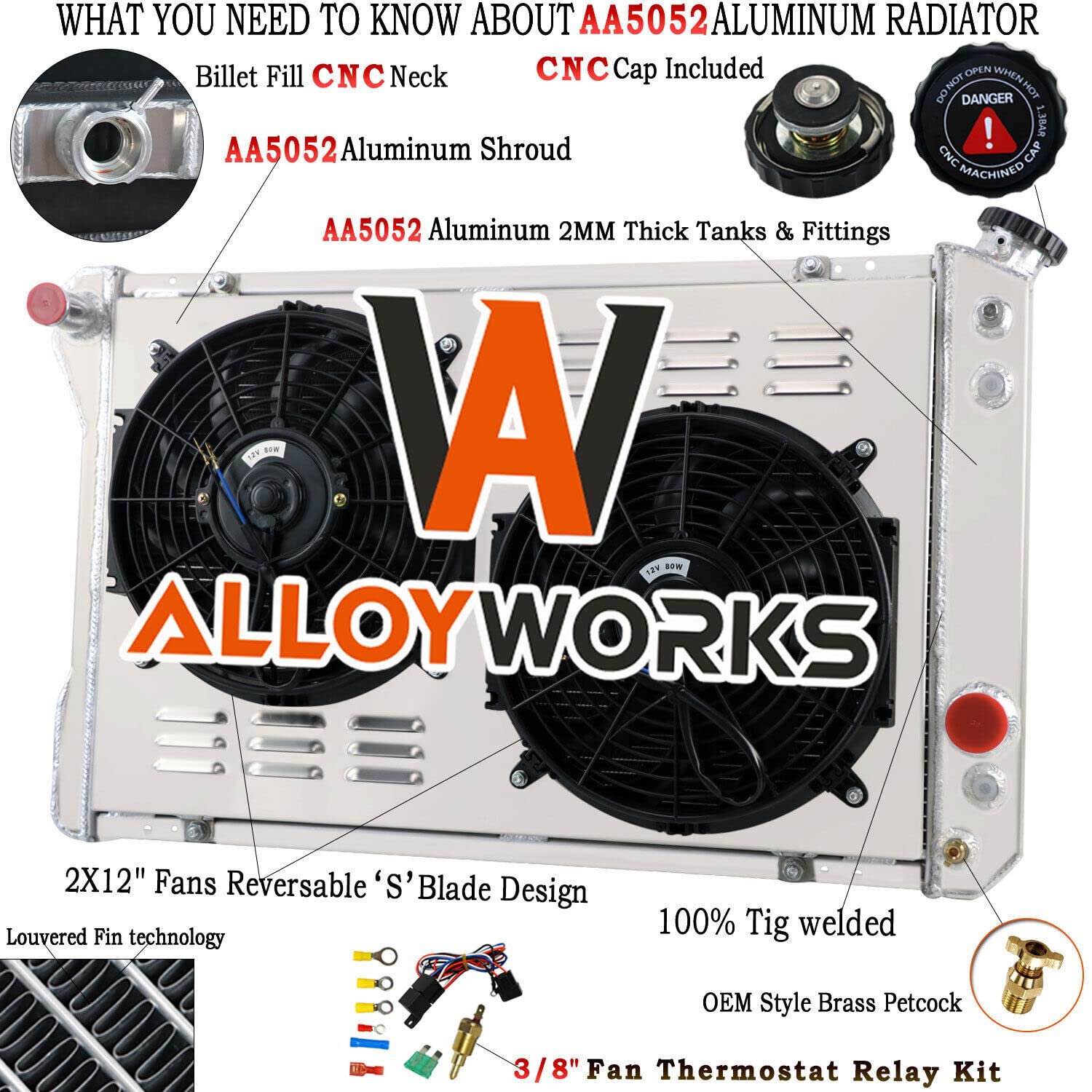 ALLOYWORKS 4-Row Full Aluminum Radiator with Dual 12