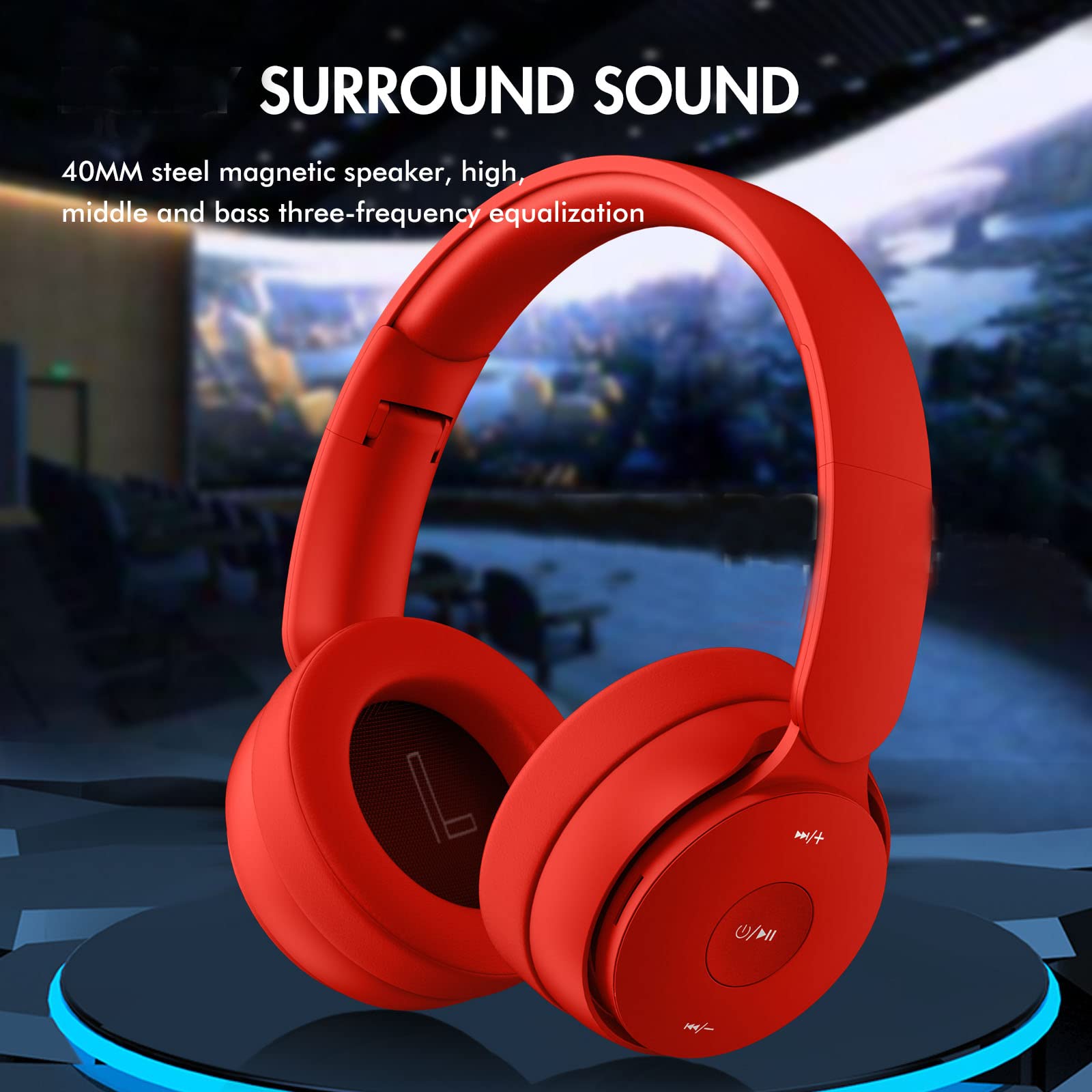 Wireless Bluetooth Headphones Over Ear with Hi-Fi Stereo Sound, Foldable Design for Travel - Wired/Wireless/TF Card Support, 25 Hours Playtime - Perfect for Adults, Kids & Teens (Red) - Great for Commuting, Workouts & Gaming