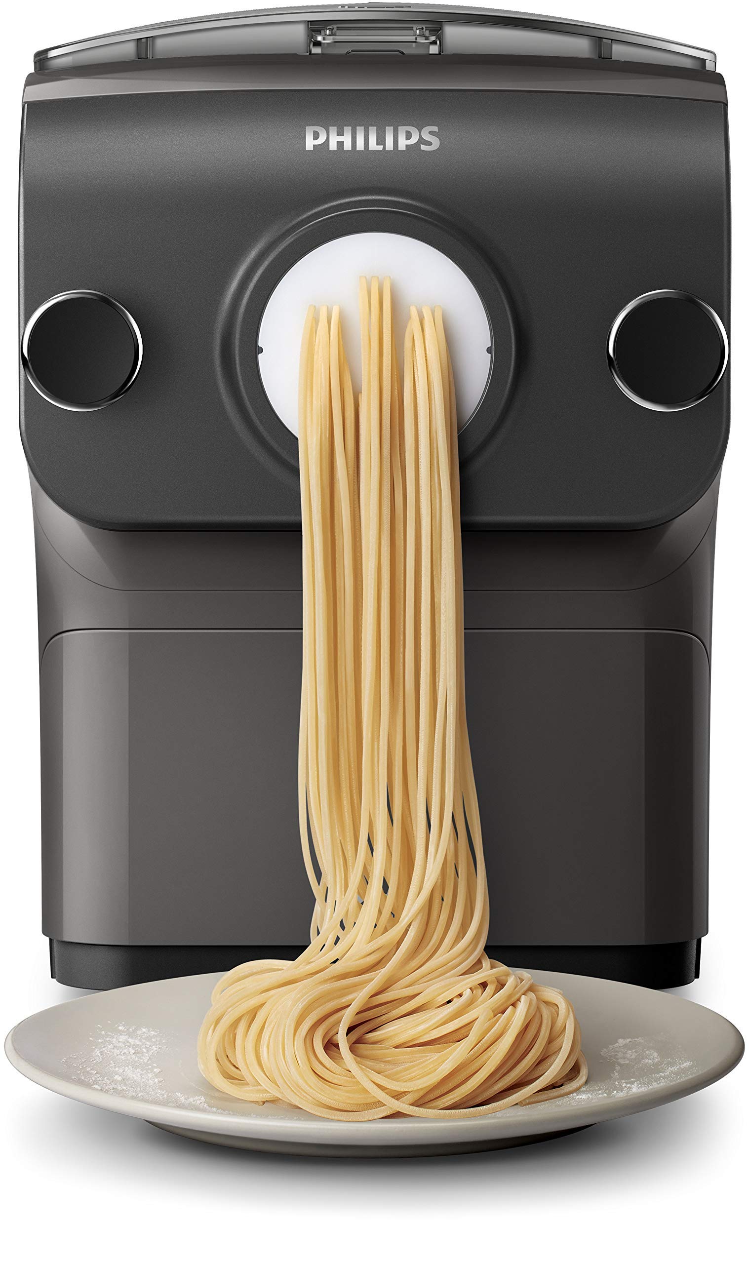 Philips Pasta and Noodle Maker Plus - Automatic Pasta Machine for Fresh Homemade Pasta, Spaghetti, Fettuccine, Lasagna | 3 Pasta Discs Included | Compact & Easy to Clean (Black, Renewed Model HR2382/16) | Perfect for Italian Cooking, Family Dinners & Healthy Meal Prep