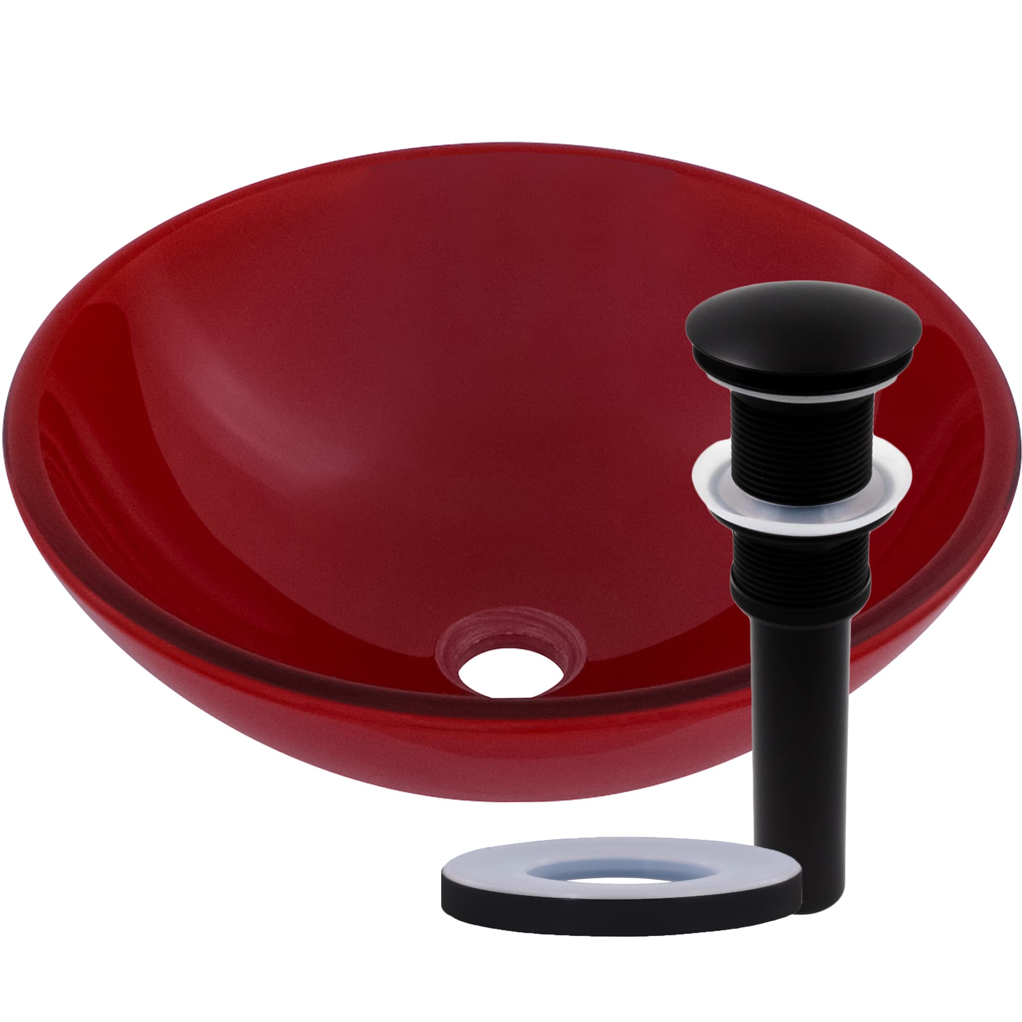 Novatto ROSSO Matte Black Glass Vessel Bathroom Sink Set - Modern Above Counter Basin for Bathroom Vanity, Powder Room & Luxury Home Decor