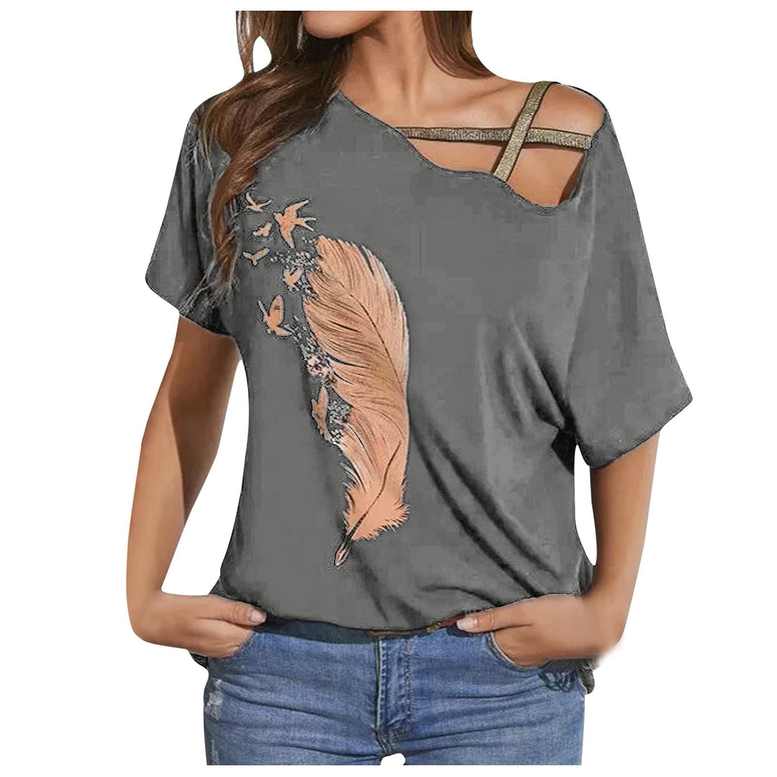 Women's Summer Tops - Casual Printed Off Shoulder Hollow Out Cotton T-Shirts | Perfect for Beach, Vacation & Summer Outfits