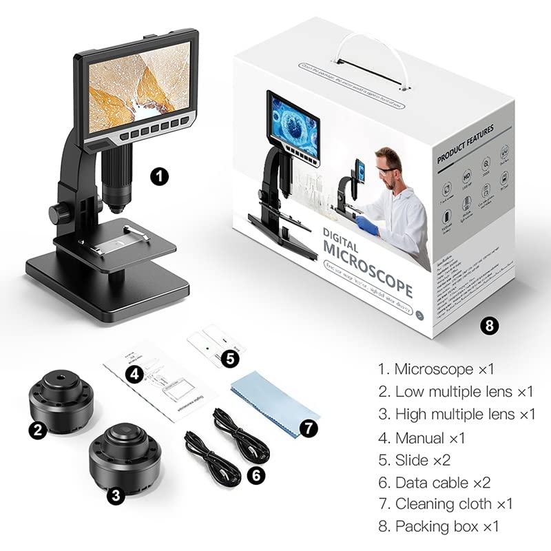 7-Inch HD Digital Microscope Camera with Dual LED Lights - 1000X Magnification, 4.3-Inch Screen - Durable Industrial Microscope Accessories for Electronics Repair, Jewelry Inspection & Science Education