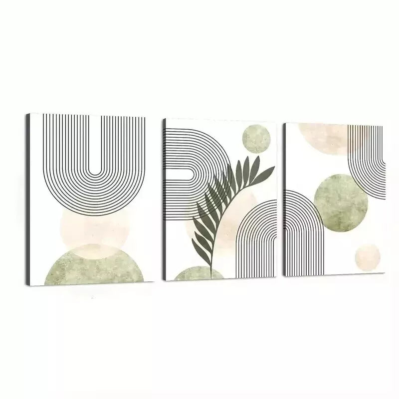 3pcs Abstract Gray Green Geometric Line Canvas Wall Art Set - 50x70cm Framed Canvas Prints - High Quality 100% Australian Made - Ready to Hang for Living Room, Bedroom & Office Decor