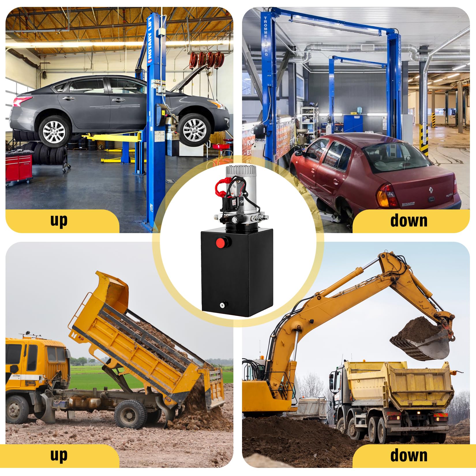 **12V Hydraulic Power Unit 13 Quart - Single Phase Car Lift Hydraulic Pump with 12L Steel Tank for Auto Repair & Garage Use**    **Use Cases:** Ideal for car lifts, automotive repair shops, garage maintenance, and vehicle servicing.