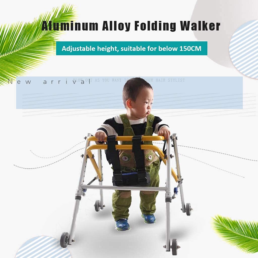 Foldable Walker with Seat - Adjustable Height 4 Wheel Walking Frame for Toddlers, Kids & Teens with Special Needs | Mobility Aid for Rehabilitation & Daily Use (42/52CM)