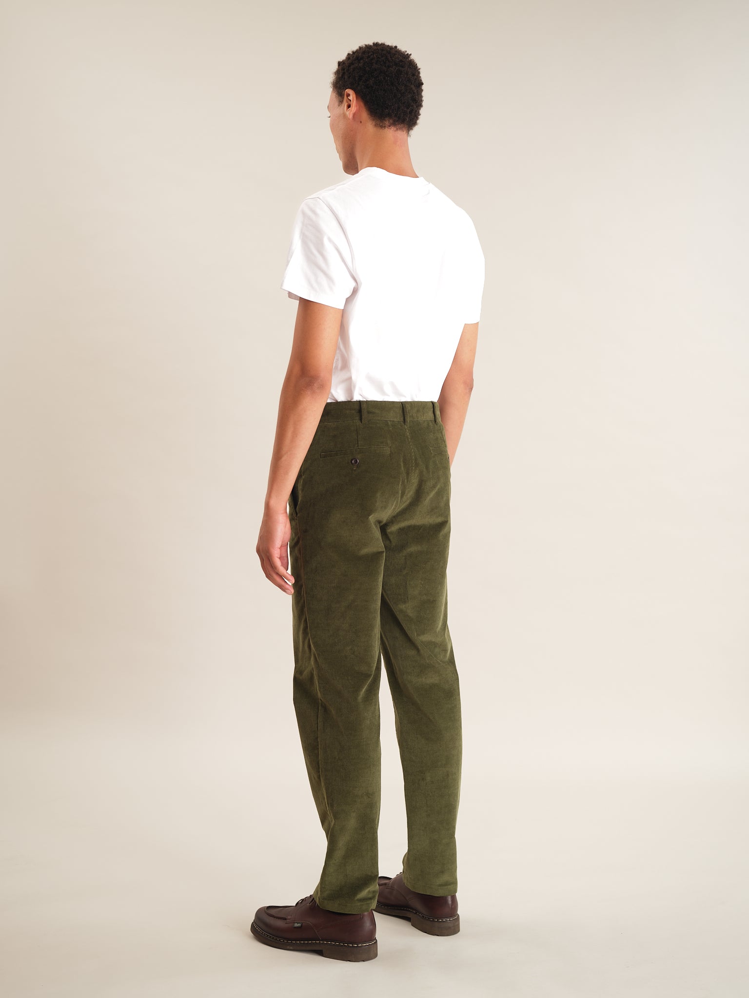 Olive Cotton Pincord Casual Trousers for Men - Comfortable Stretch Pants for Everyday Wear, Work & Travel