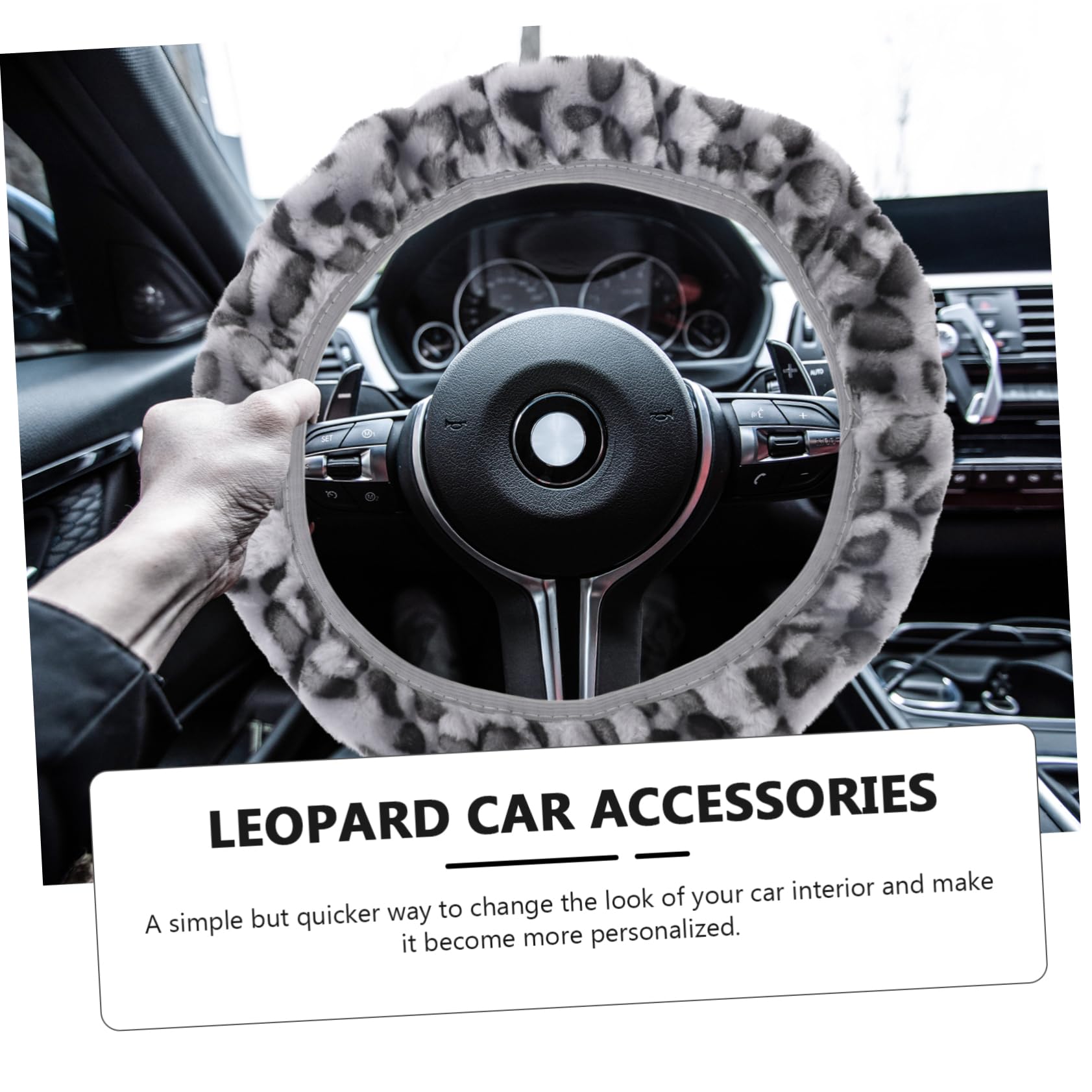 VICASKY 2-Piece Fluffy Elastic Steering Wheel Cover Set - Soft Leopard Print Car Accessory for Men & Women - Perfect for Winter Driving Comfort & Stylish Interior Upgrade
