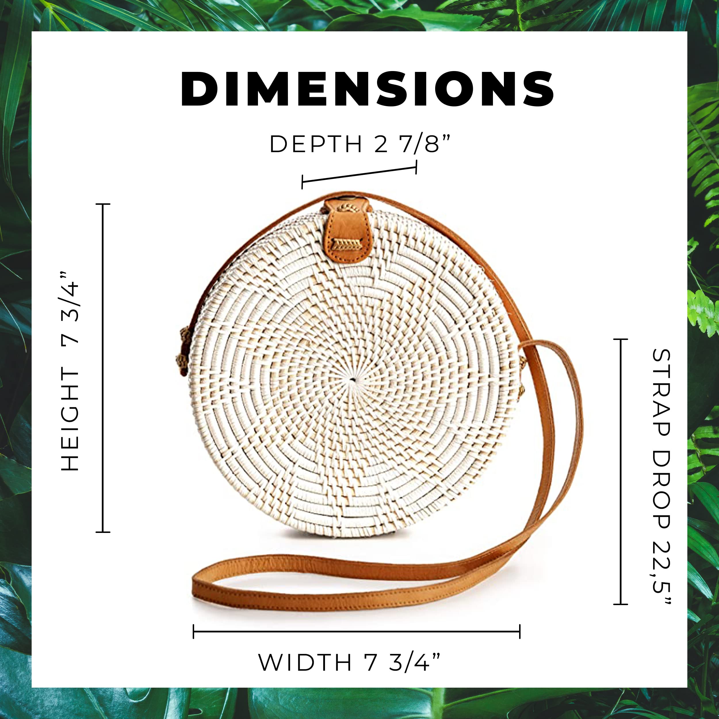 Novum Crafts Round Rattan Handbag for Women - Handwoven Straw Crossbody Purse - Boho Circle Wicker Bag in Brown & White | Perfect for Beach, Vacation & Summer Outfits