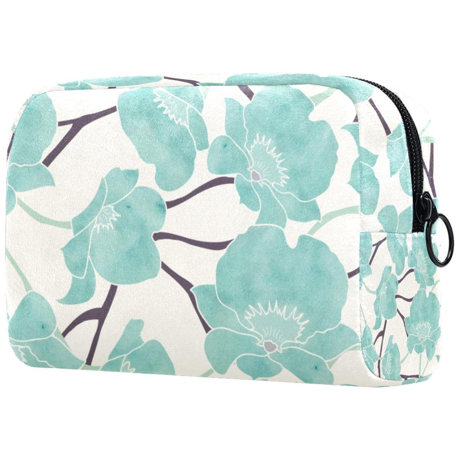 Professional Travel Makeup Bag with Brush Holder - Waterproof Cosmetic Organizer for Women, Portable Makeup Case with Floral Pattern (Teal) - Perfect for Travel, Gym & Daily Storage