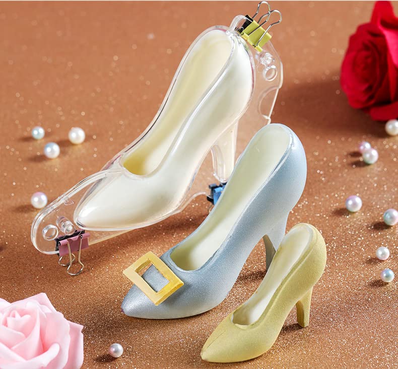 TUKE 3D Polycarbonate High Heel Shoe Chocolate Molds with Clips - DIY Crystal Jelly Candy Cake Decoration, Fondant Baking Tool (6.8 x 6 x 1.96 Inch) - Perfect for Birthday Parties, Wedding Desserts & Home Baking Creations