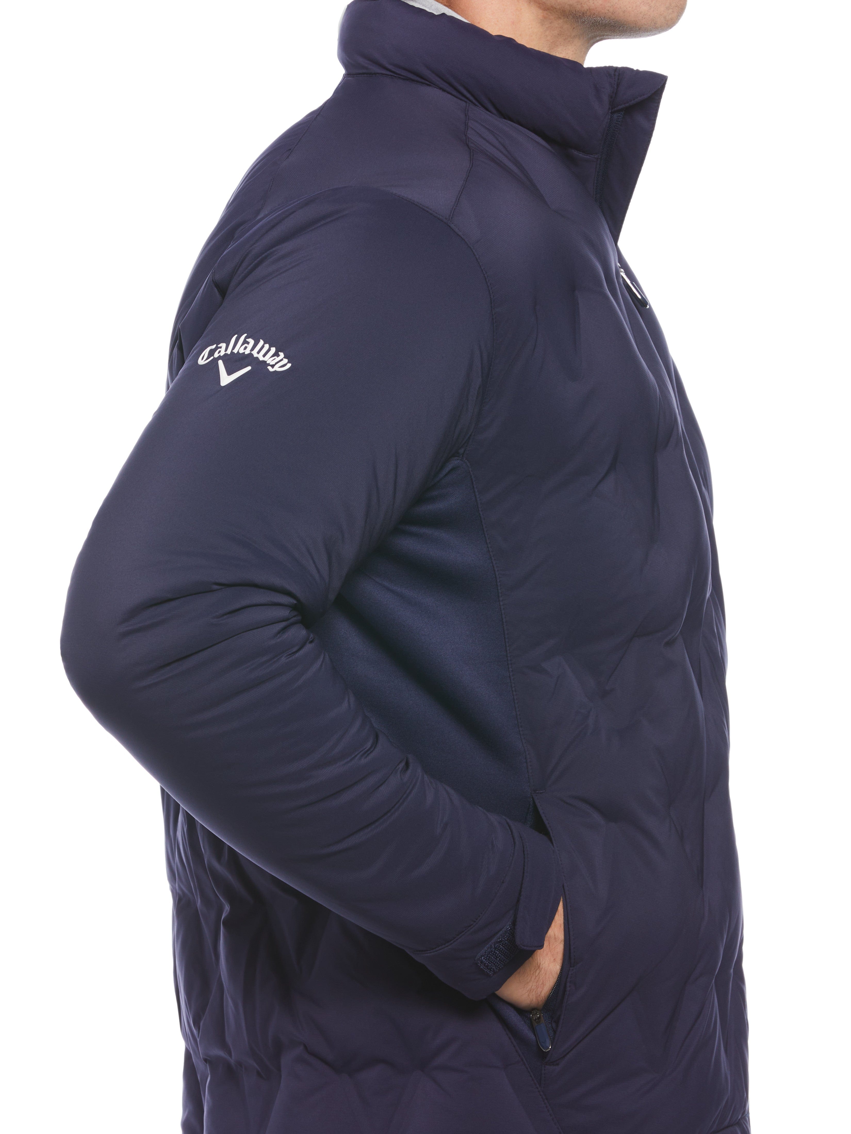 Men's Welded Chevron Print Full Zip Puffer Jacket - Lightweight Warm Winter Coat for Golf, Outdoor Sports & Casual Wear