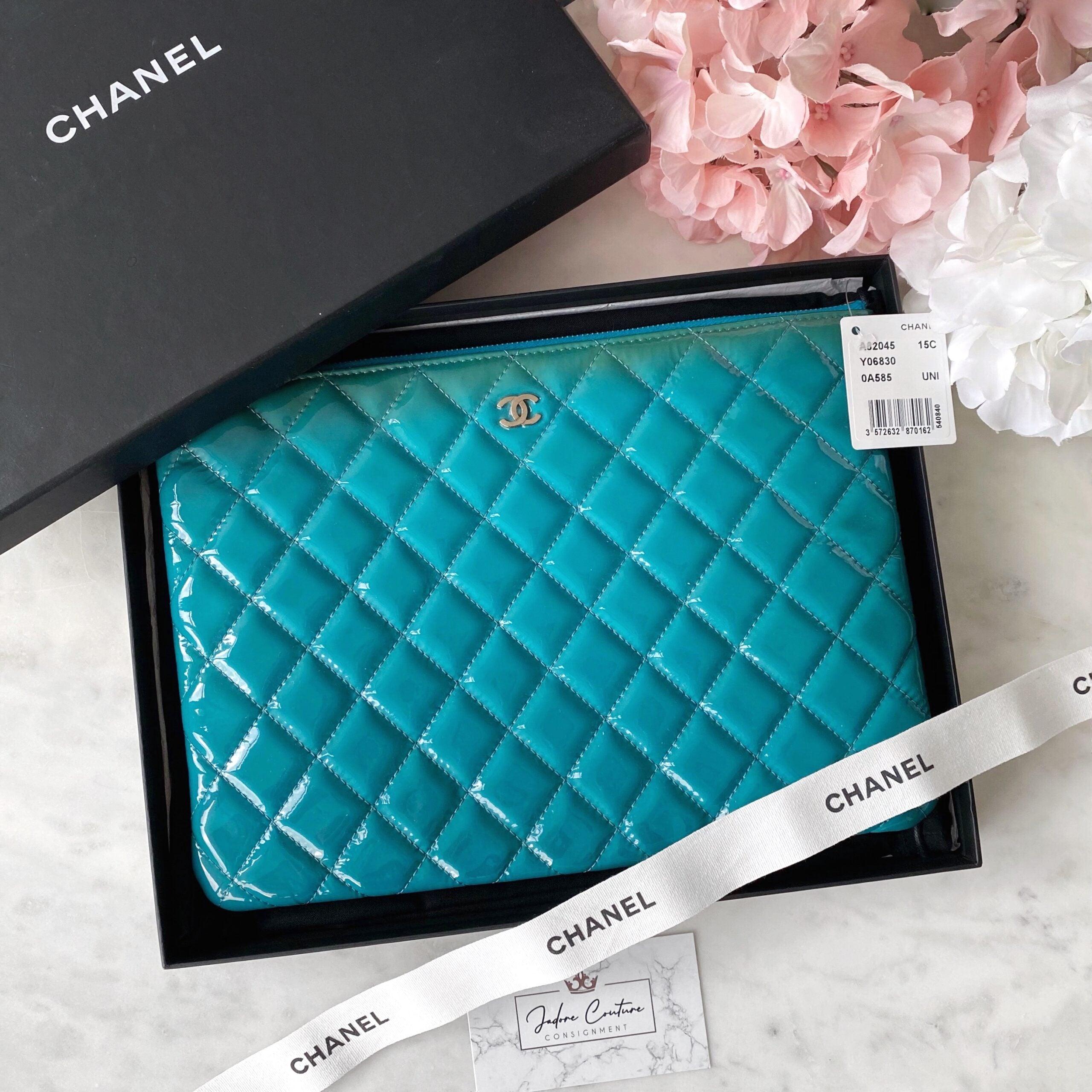 Chanel Small Turquoise O Case Pouch - Luxury Leather Wallet for Women - Perfect for Everyday Use & Travel Accessories
