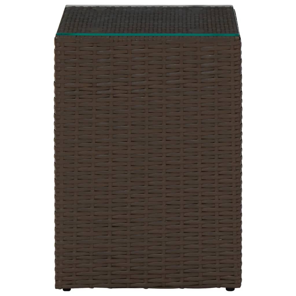 CHARMMA Weather-Resistant Poly Rattan Side Table with Glass Top - 13.8