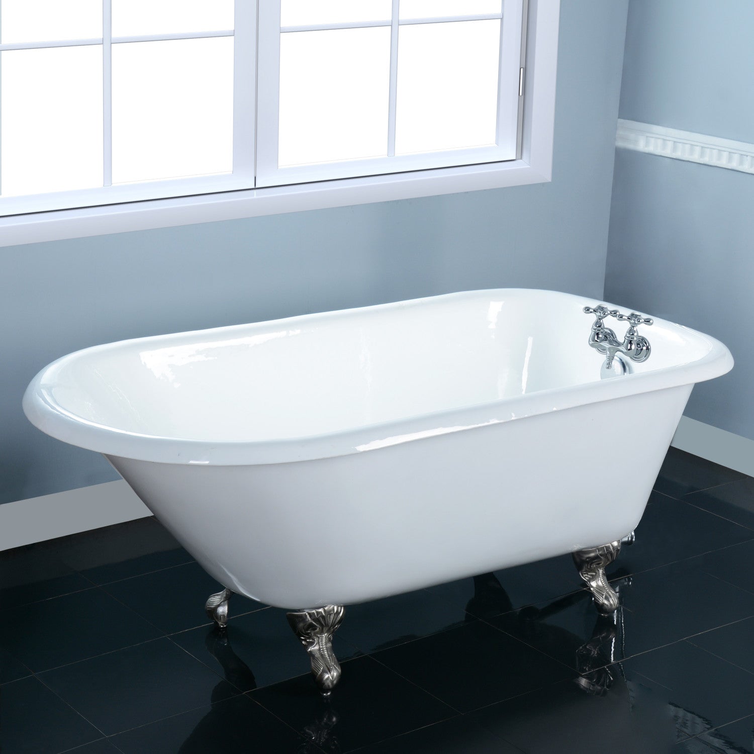 Aqua Eden 54 Inch White Clawfoot Bathtub - Cast Iron Oval Roll Top Tub with Brushed Nickel Feet | Vintage Freestanding Soaking Tub for Bathroom & Spa Relaxation