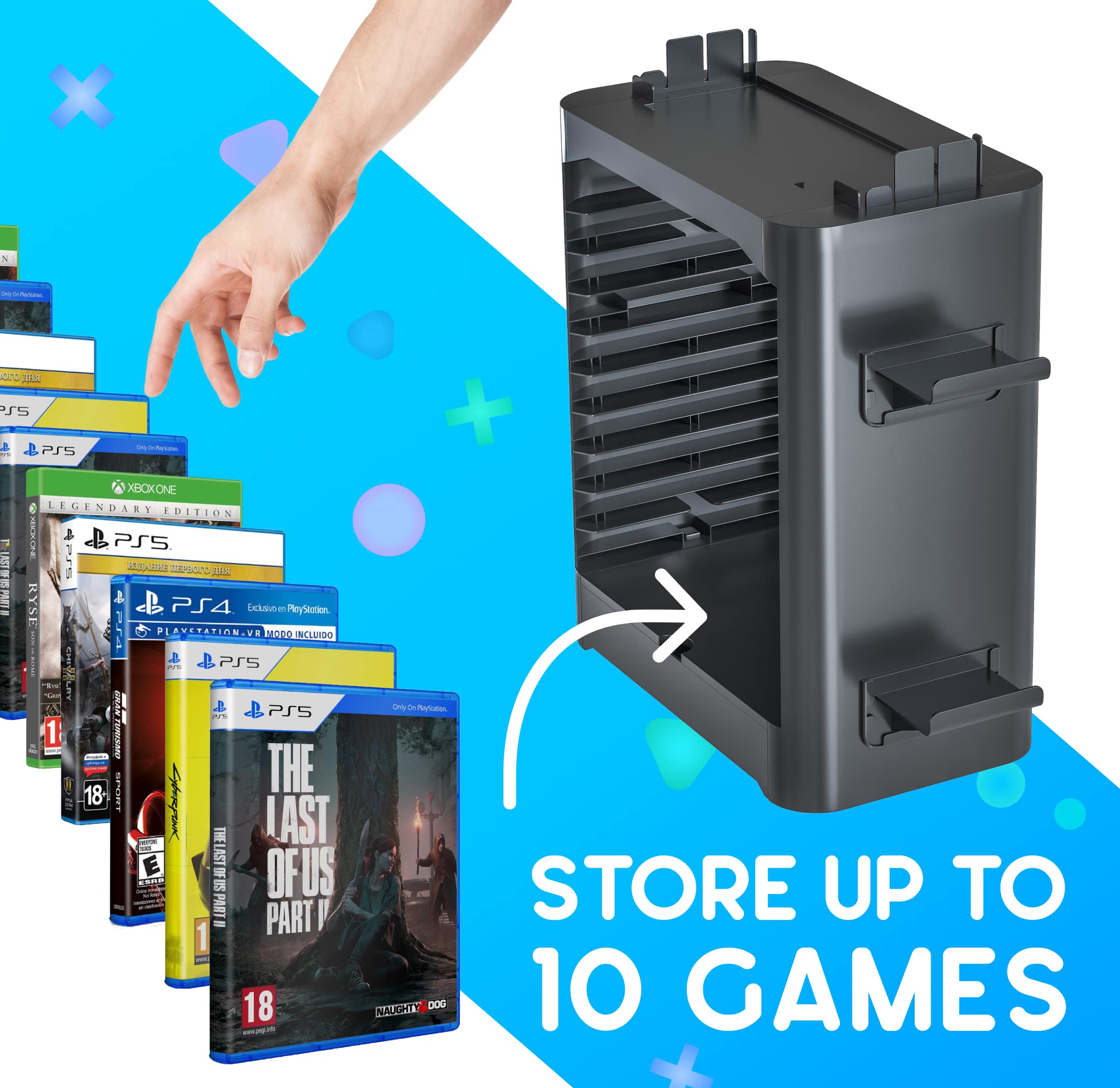 Skywin Nintendo Switch Game Storage Tower & Game Card Holder - Organizes 28 Games, Controllers & Accessories - Perfect for Gaming Setup & Travel