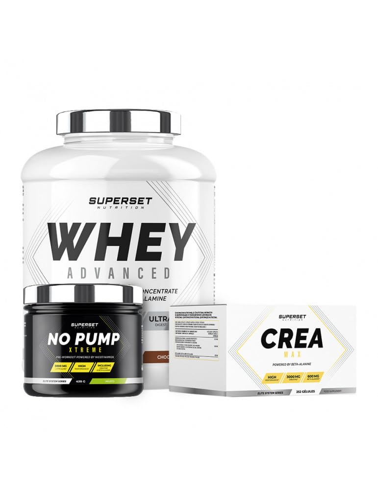 Superset Nutrition 100% Whey Protein Powder for Muscle Gain - 2kg Chocolate Flavor - Advanced Formula with No Pump Xtreme Mojito & Créa Max - Ideal for Post-Workout Recovery & Bodybuilding