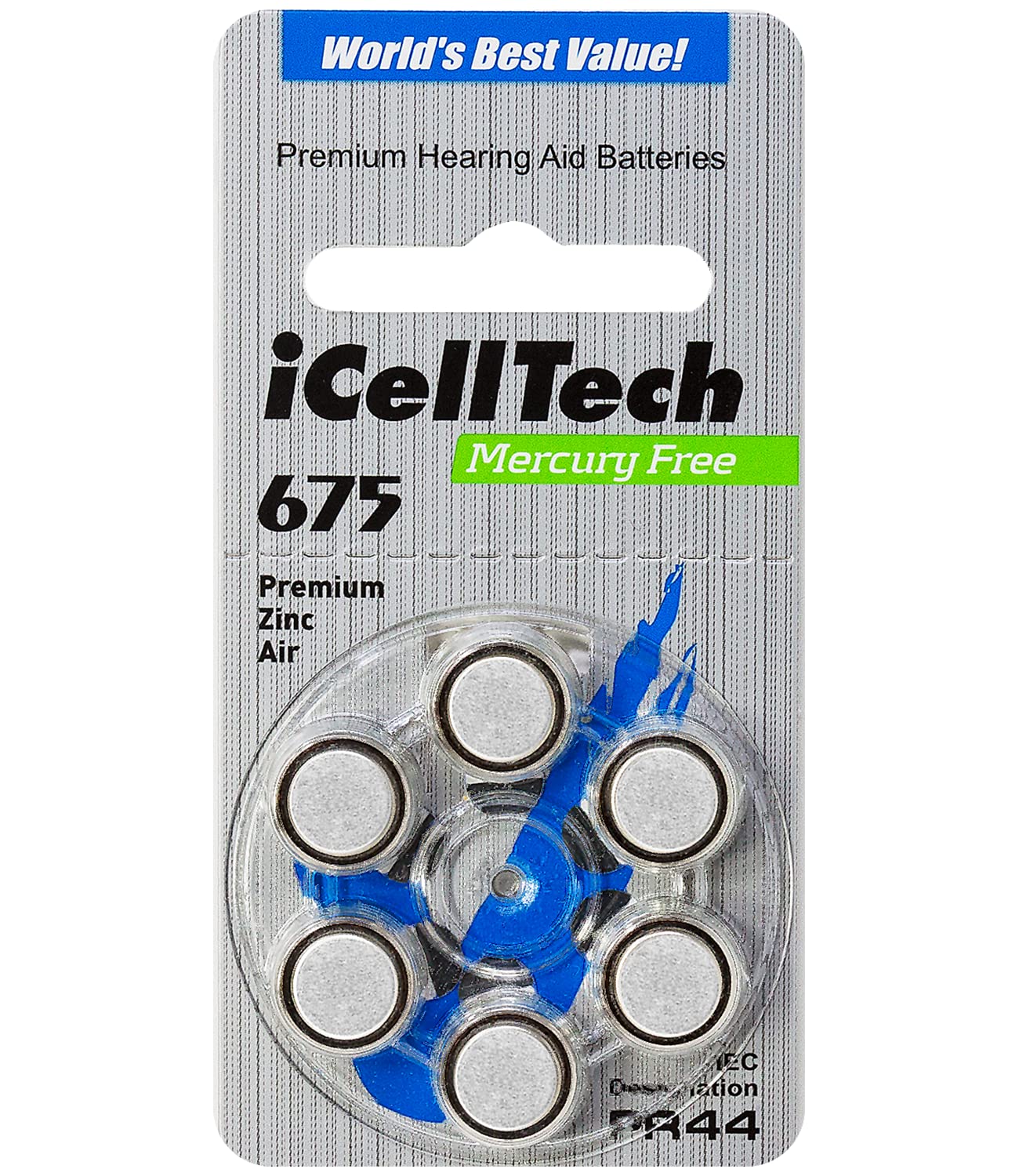 60 Pack iCellTech 675 Hearing Aid Batteries with Convenient Battery Caddy - Long-Lasting Power for Hearing Aids, Perfect for Travel & Daily Use