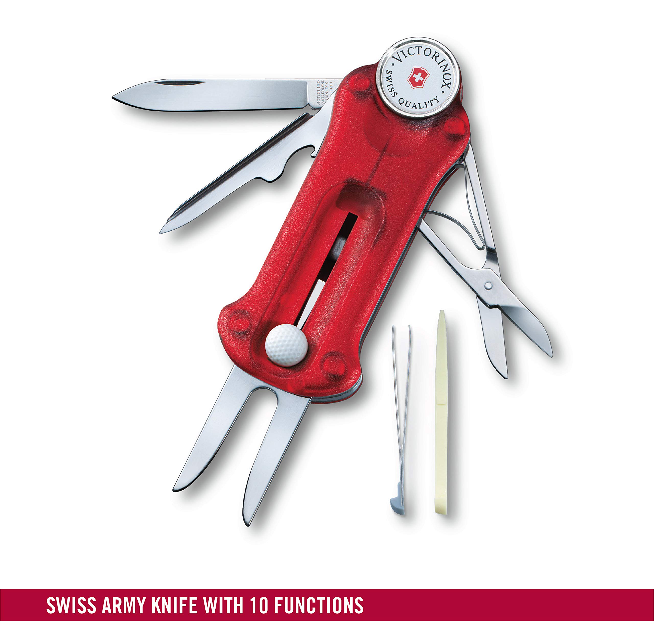 Victorinox Swiss Army Golf Multi-Tool with Stainless Steel Blades & Red Polyamide Handle - Compact Golf Accessories for On-Course Repairs & Outdoor Adventures