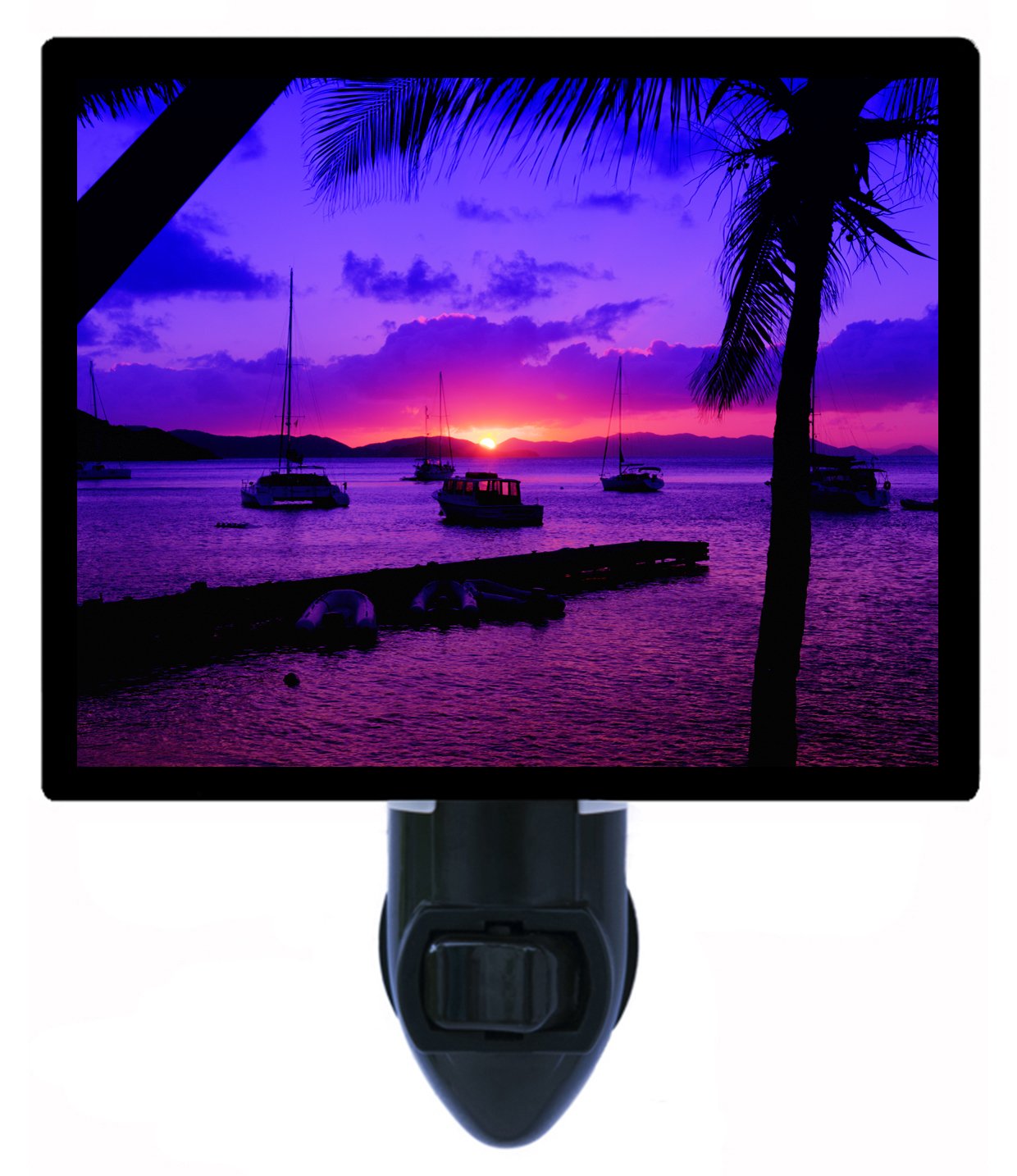BVI Sunset Tropical LED Night Light - British Virgin Islands Themed Decor for Bedroom, Nursery & Relaxation