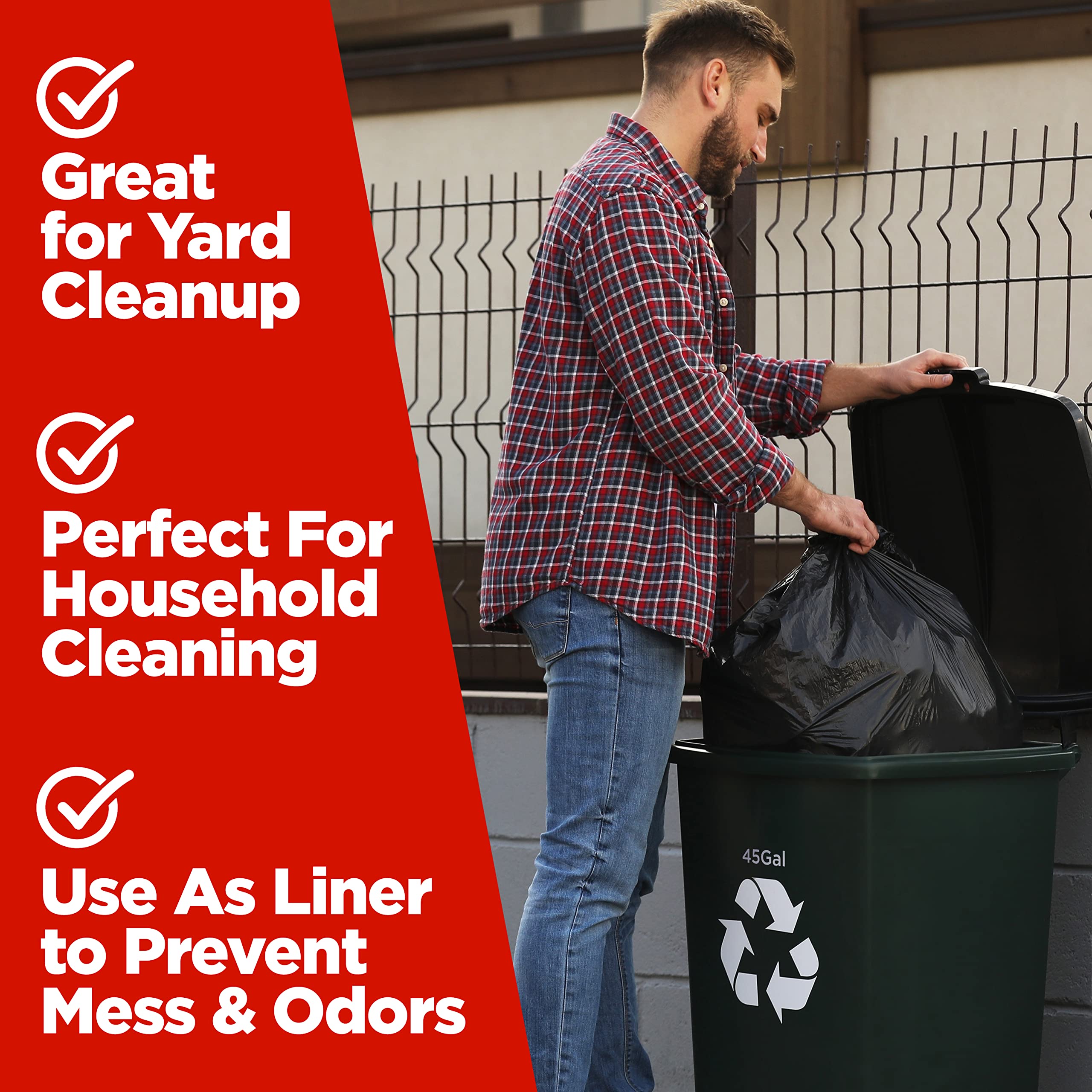Heavy Duty 40-45 Gallon Trash Bags (250 Count) - Black Garbage Bags for Kitchen, Yard & Commercial Use | 39, 40, 42, 45 Gallon Sizes | Made in USA | Durable & Leak Proof