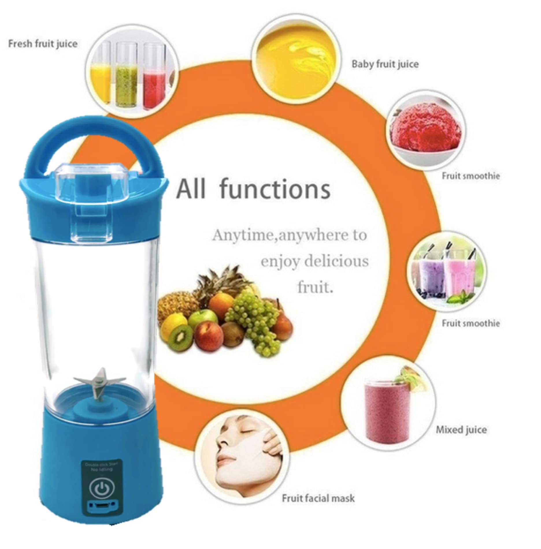 Portable Personal Blender with 6 Blades - 300W Powerful Rechargeable Smoothie Maker for Shakes, Margaritas & Baby Food - Compact Travel Blender for Home, Office, Gym & Outdoor Use (Blue) - Perfect Holiday Gift 2021