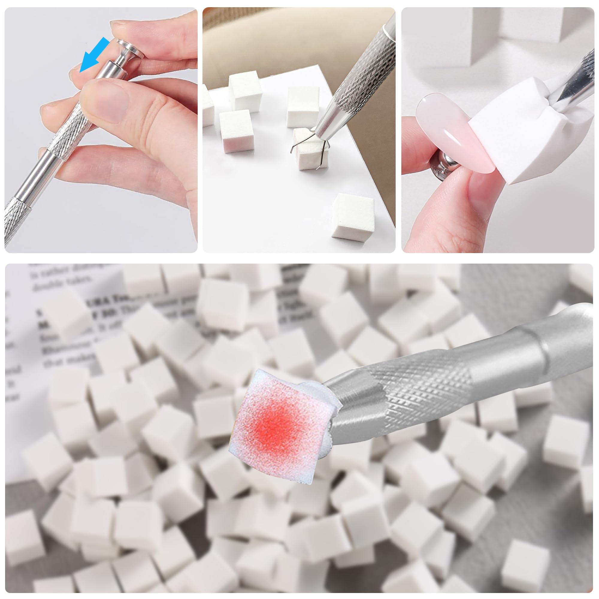 200 Pcs Ombre Nail Sponges with 4-Claw Metal Grabber - Professional Gradient & Flowering Nail Art Sponge Brushes for Manicure (White, 200 Pieces) - Perfect for Salon, Home DIY Nail Designs & French Ombre Effects