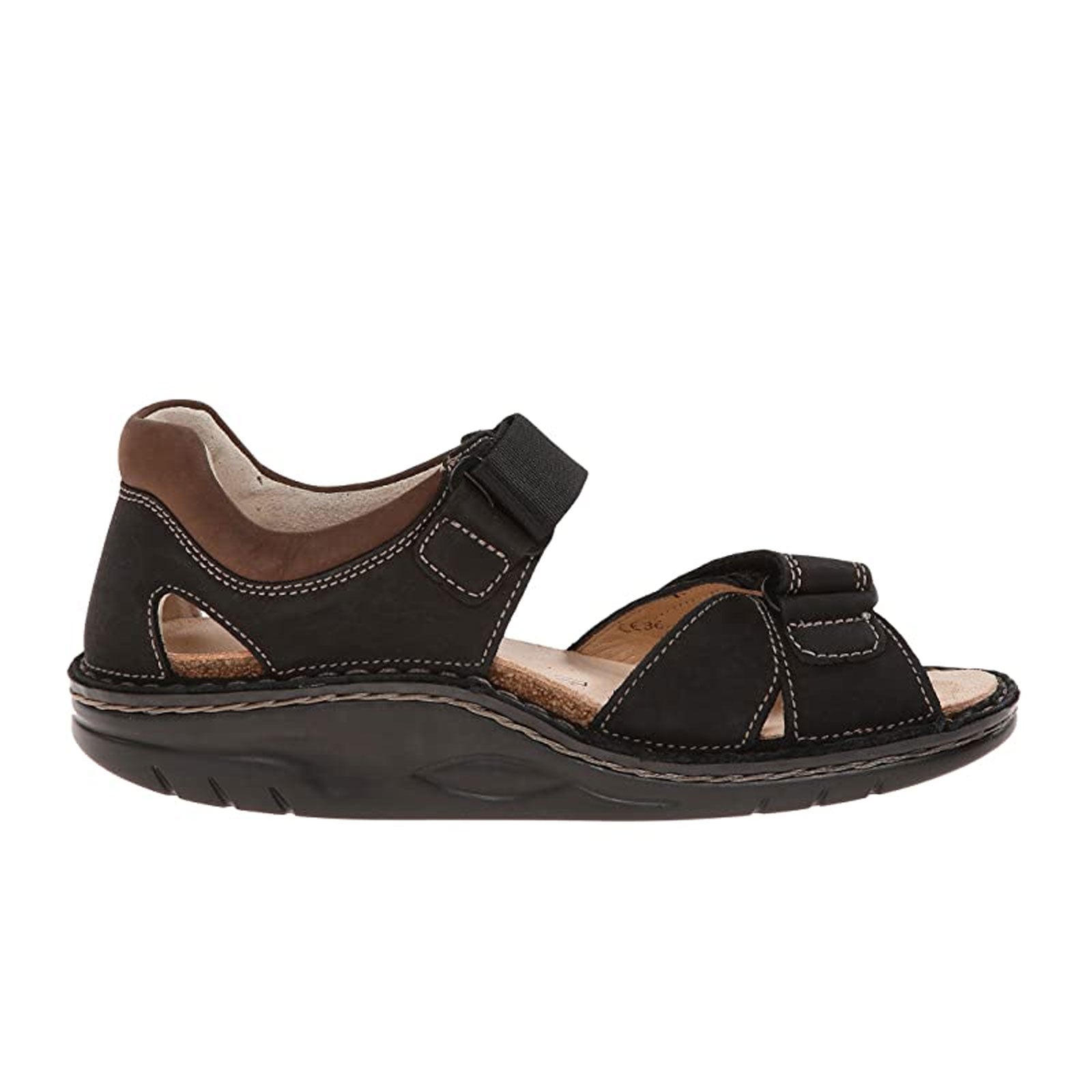 Finn Comfort Samara Backstrap Sandal - Unisex Comfortable Leather Sandals in Black/Havana Brown | Perfect for Walking, Travel & Summer Outdoor Activities