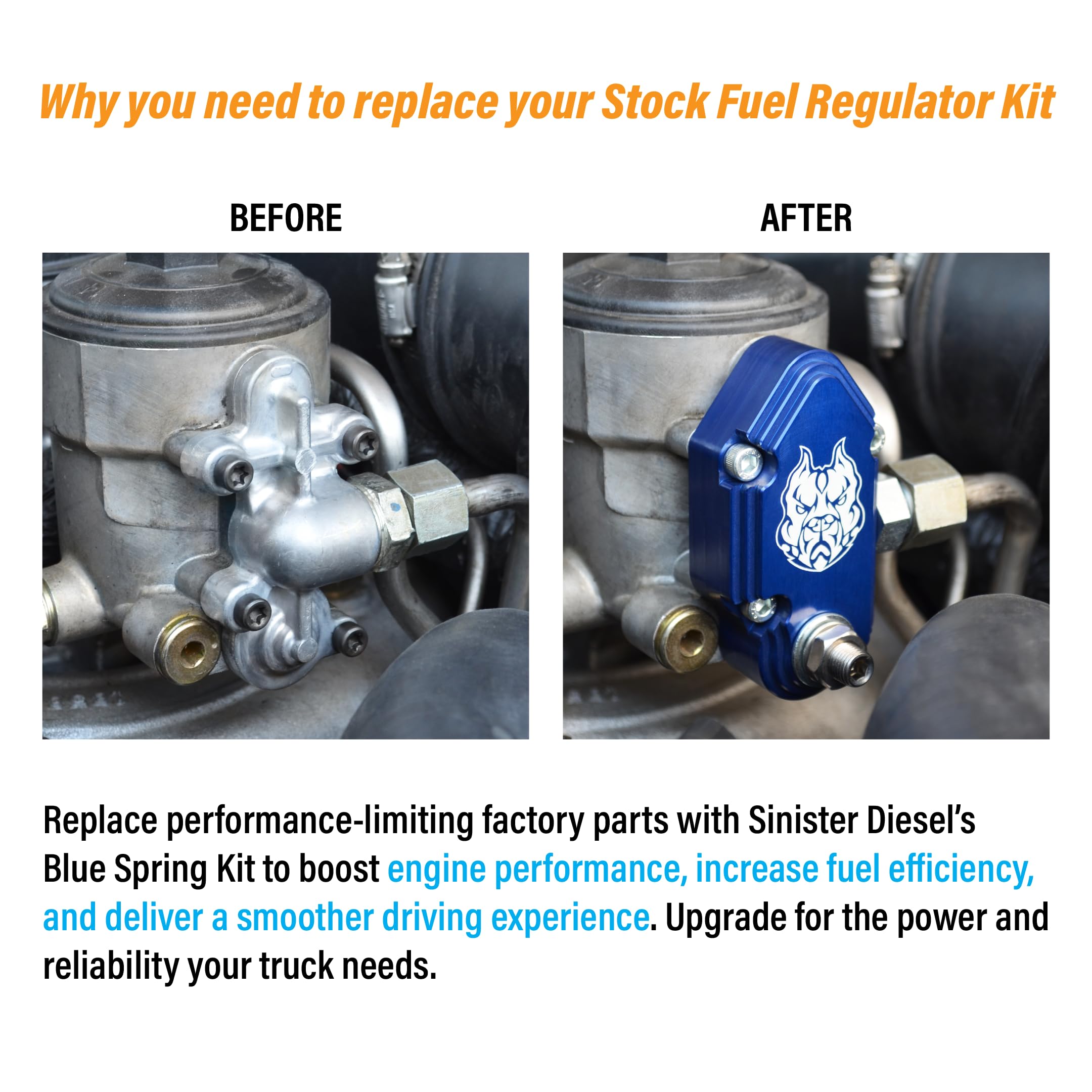 Sinister Diesel Blue Spring Kit with Adjustable Billet Spring Housing - High Performance Fuel Regulator Kit for 2003-2007 Ford Powerstroke 6.0L - Easy Fast Installation - Improves Fuel Pressure & Engine Performance for Trucks & Diesel Vehicles