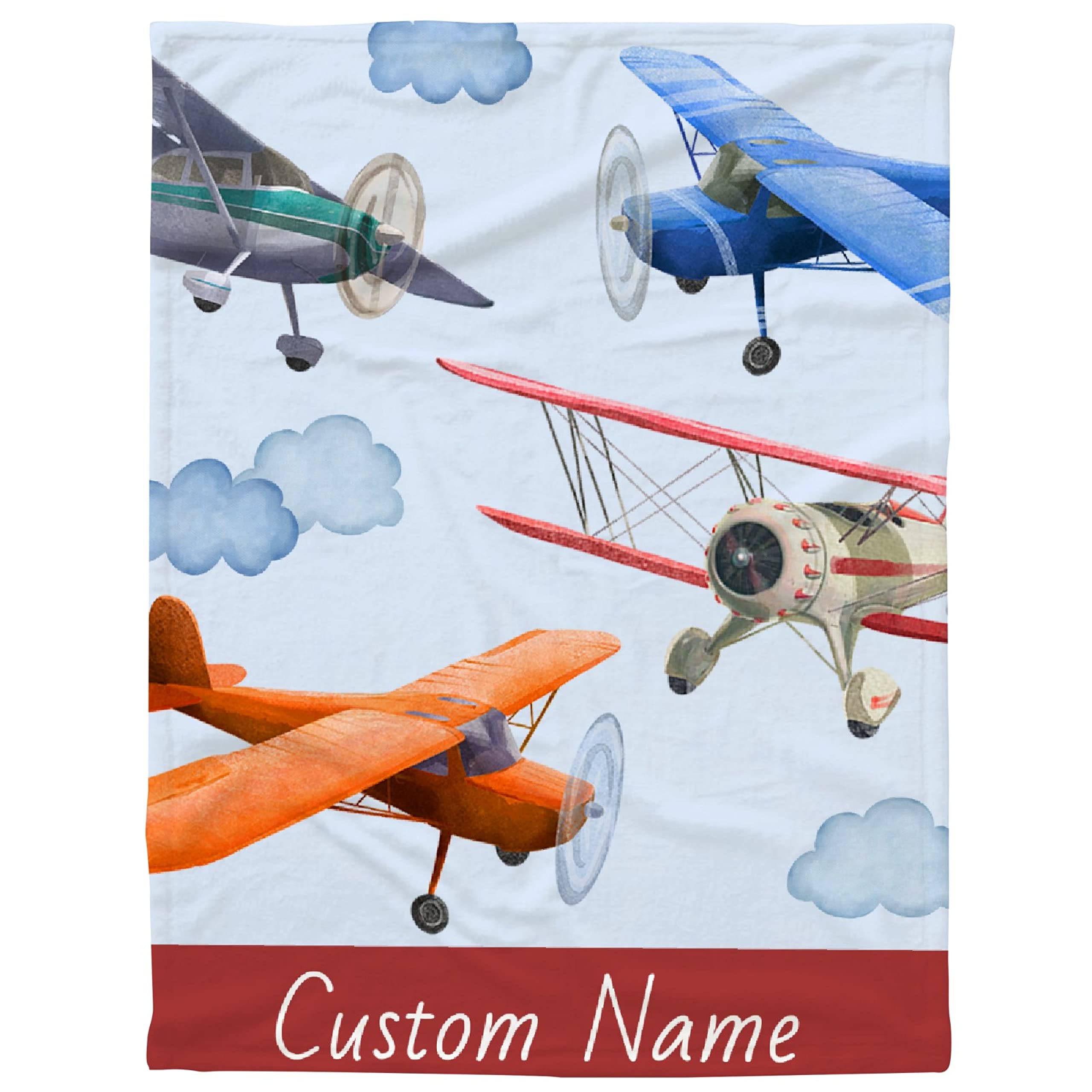 Personalized Airplane Baby Blanket with Name - Custom Fleece Throw Blanket for Boys & Girls (120