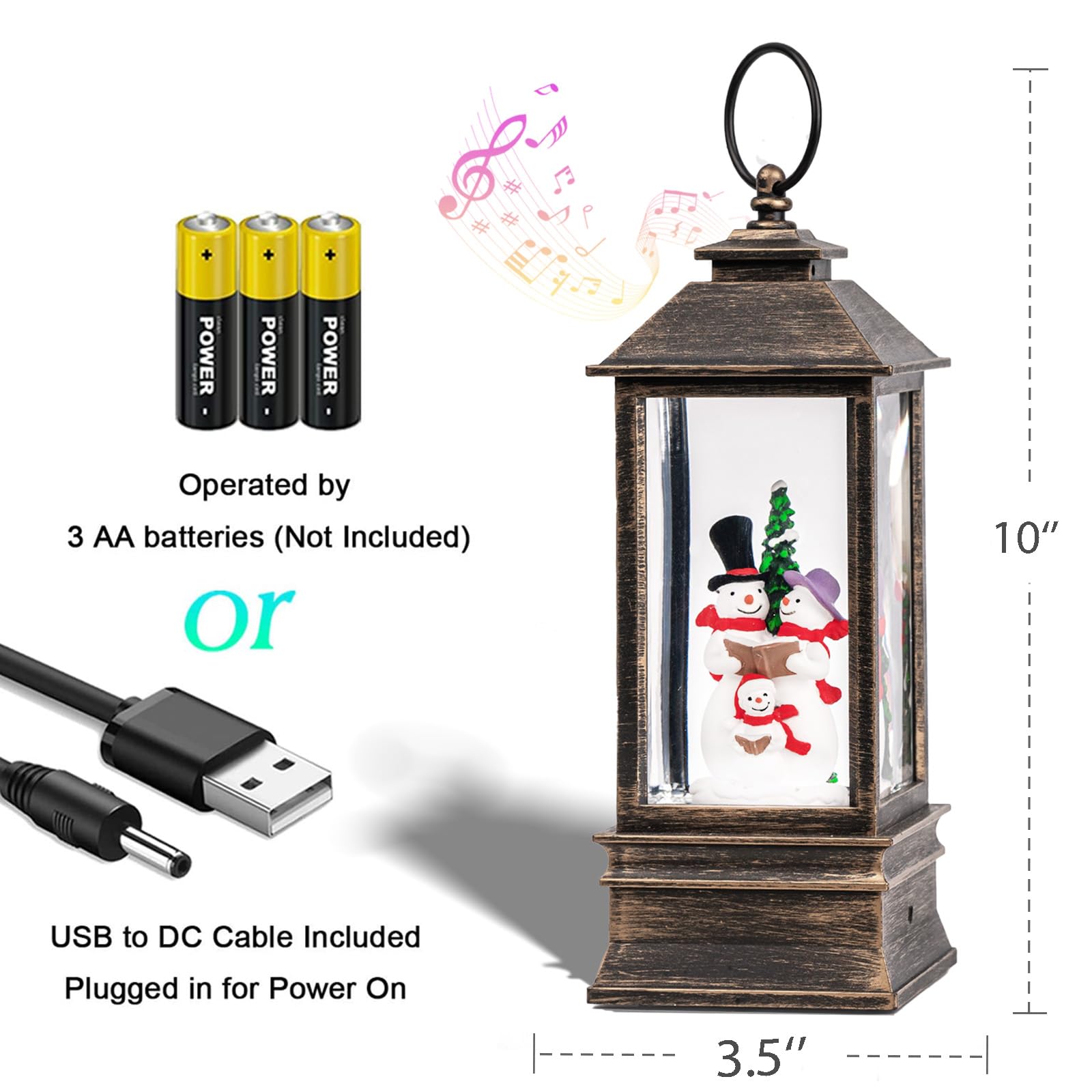 Snow Globe Lights with Music - USB/Battery Powered for Christmas Decor