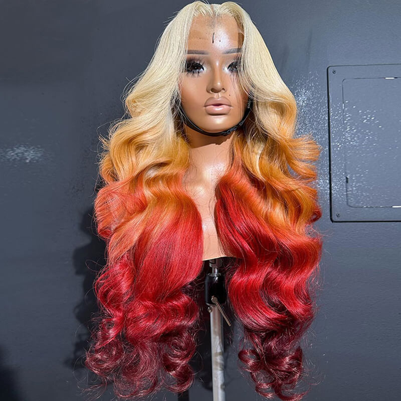 Eullair Ombre Blonde Ginger Red Brown 13x4 Lace Front Wig - Body Wave Human Hair Wig for Black Women - Perfect for Daily Wear, Parties & Special Occasions