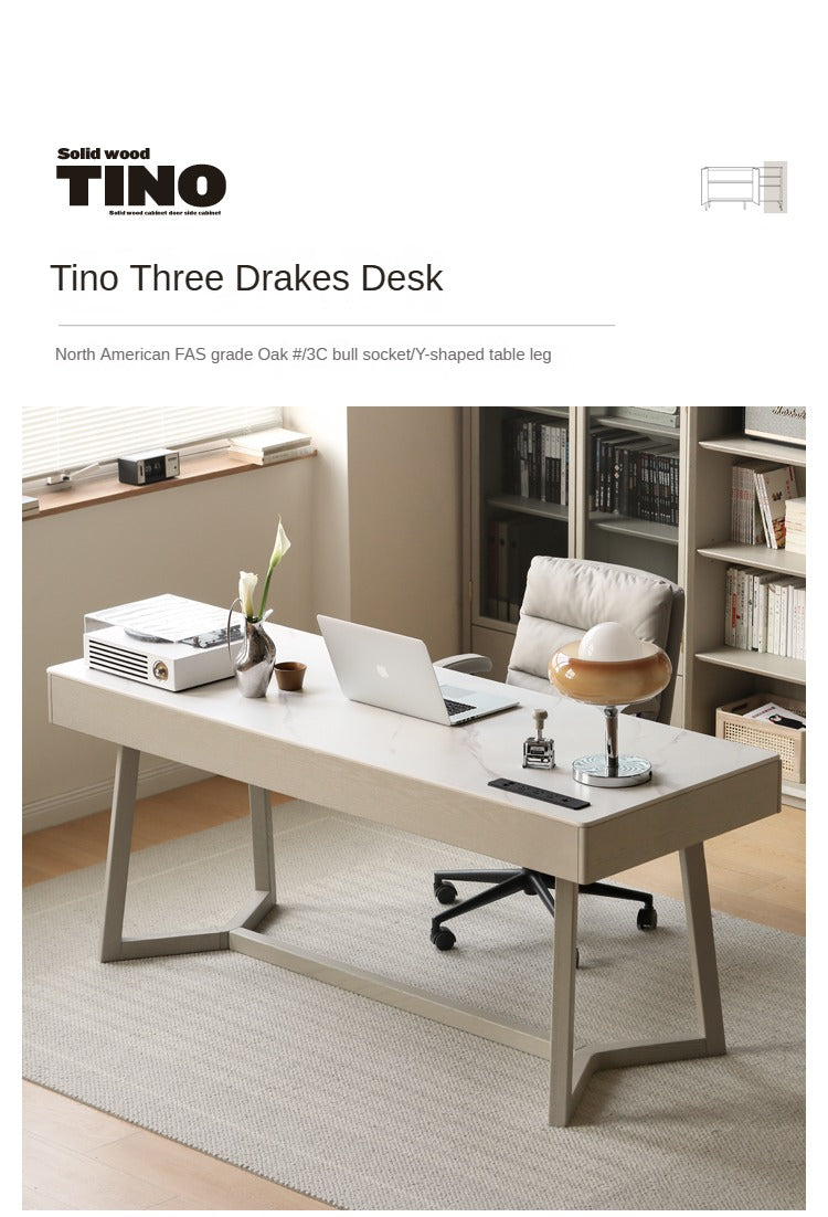 Solid Oak Wood Desk with Drawer - Warm & Elegant Writing Table for Home Office, Study Room or Library - Durable Wooden Workstation for Professionals & Students