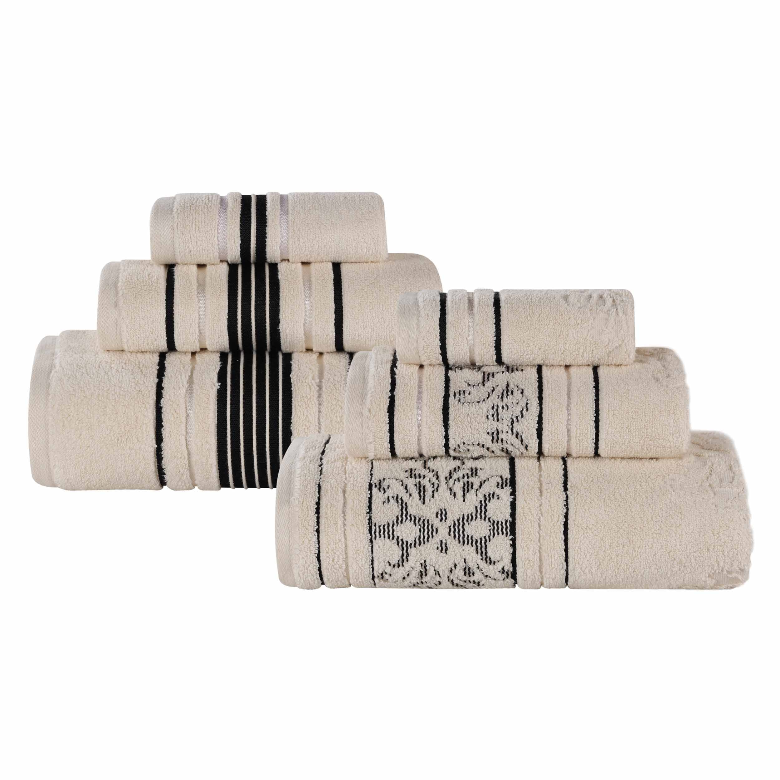 Premium 6-Piece Sadie Zero Twist Cotton Towel Set - Solid & Jacquard Floral Design | Ultra Soft & Absorbent Bath Towels for Spa, Hotel & Luxury Home Use