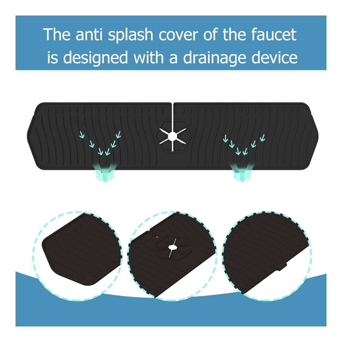 Non-Slip Silicone Sink Splash Guard - Water Absorbent Kitchen Faucet Mat, Countertop Protector & Draining Pad for Sink - Washable Backsplash Guard for Kitchen and Bathroom - Perfect for Preventing Water Spills and Protecting Countertops