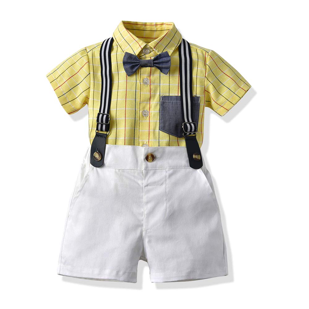 Stylish 2-Piece Summer Outfit for Toddler Boys - Cotton Striped Shirt with Bow Tie & Shorts Suit | Perfect for Weddings, Parties & Special Occasions