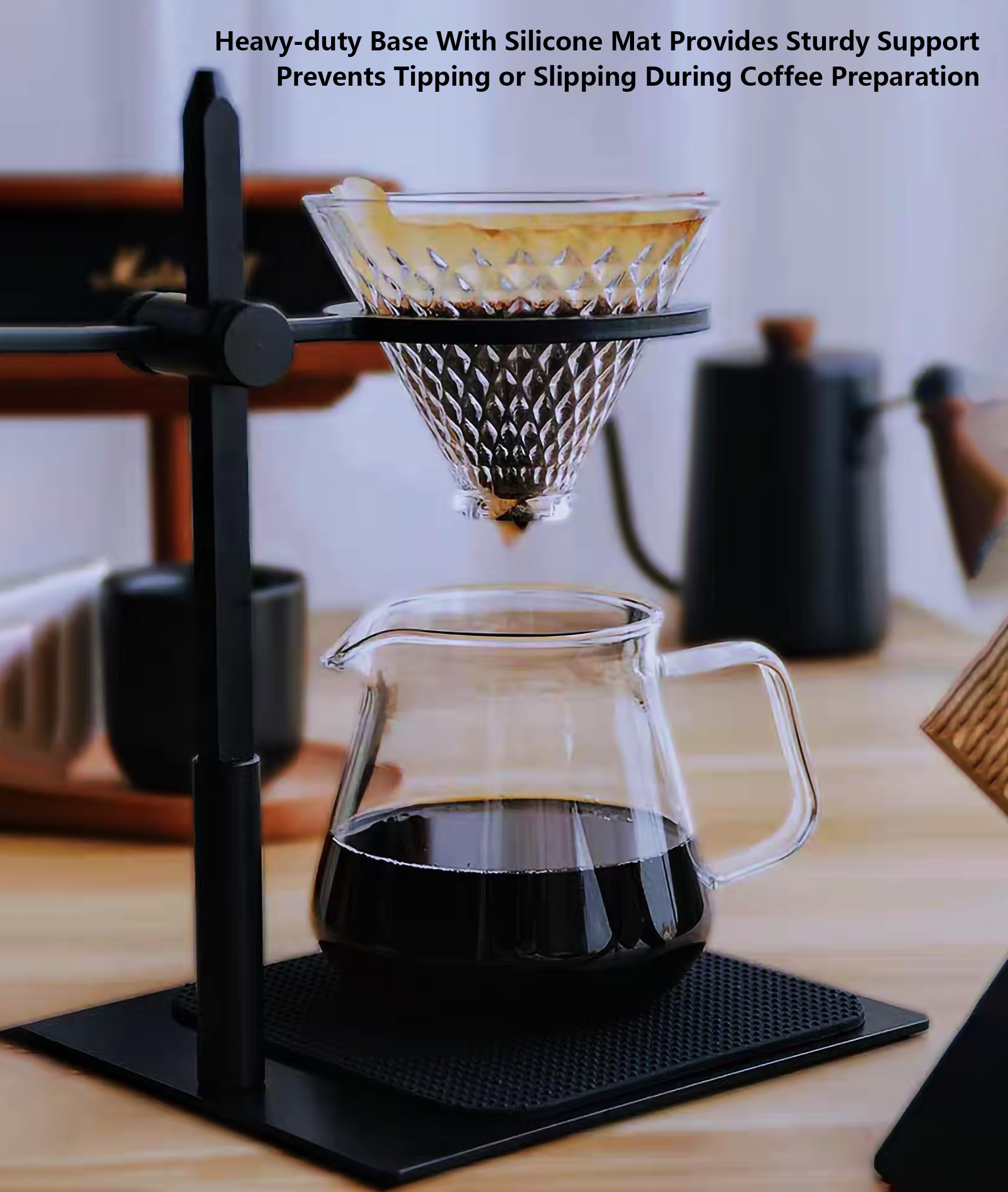 Premium Adjustable Pour Over Coffee Dripper Stand - Stainless Steel Coffee Filter Holder for Home & Office Brewing - Perfect for V60, Chemex & Kalita Wave Coffee Makers