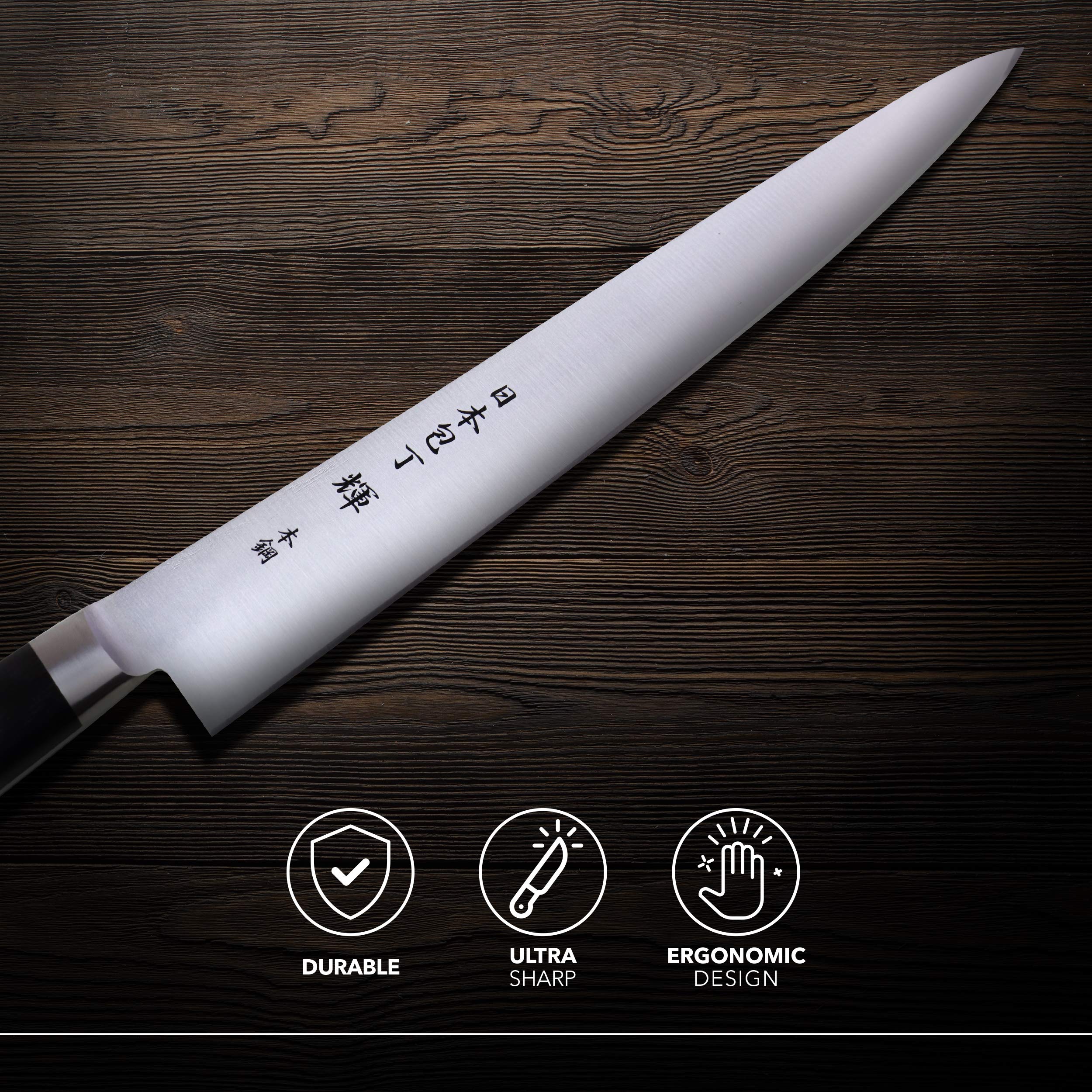 Kagayaki CarboNext Japanese Chef’s Knife KC-8ES - 9.4 Inch Professional Sujihiki Slicing Knife - High Carbon Tool Steel Kitchen Knife with Ergonomic Pakkawood Handle - Perfect for Sushi, Meat Slicing & Precision Cutting