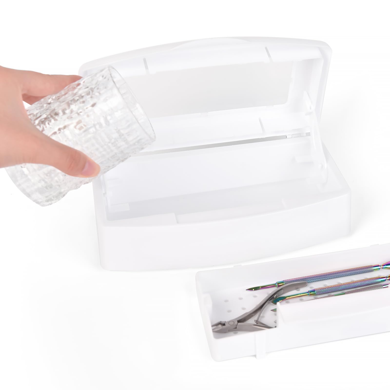 2Pcs Nail Tool Sterilizer Tray - Plastic Sterilization Box for Nail Clippers, Tweezers & Manicure Tools | Salon & Spa Equipment Organizer | Perfect for Nail Art, Hair Salons & Home Use