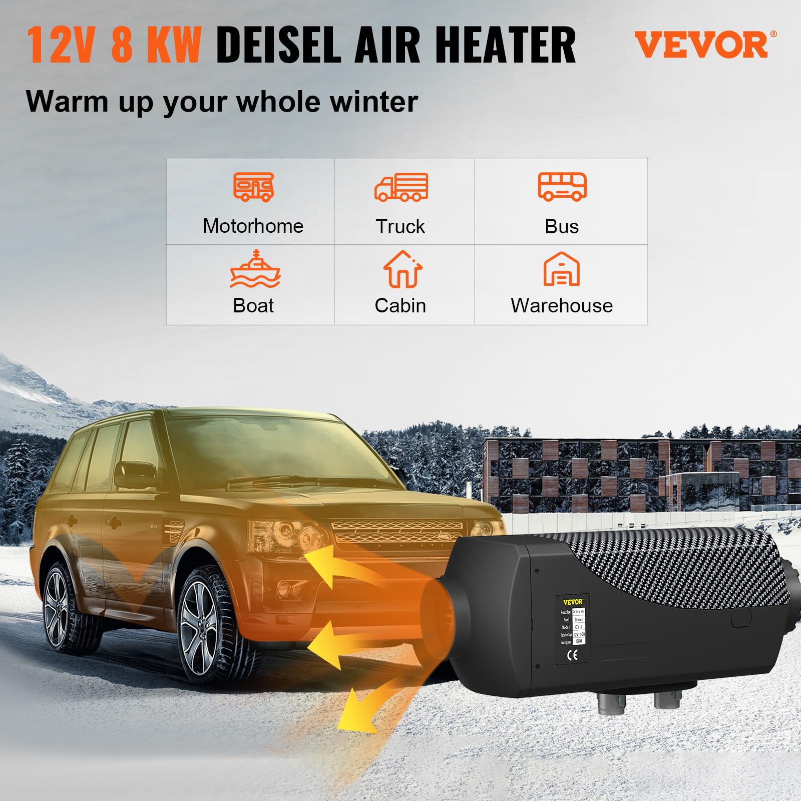 VEVOR 8KW Diesel Air Heater with Muffler, 12V Portable Heater with Remote Control & LCD Switch - for Trucks, RVs, Boats, Buses, Camping, Garages & Winter Outdoor Heating