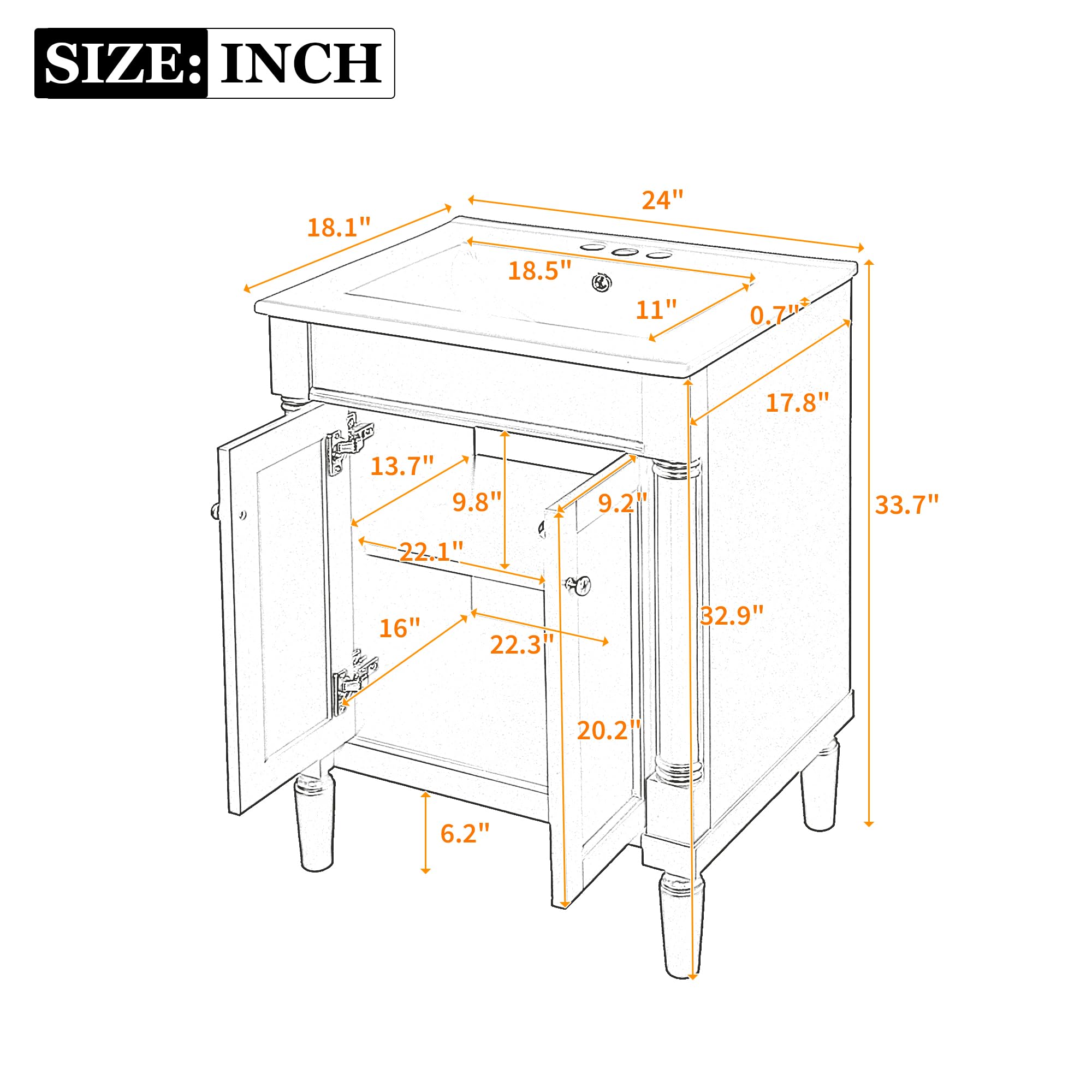 Merax 24 Inch Bathroom Vanity with Sink - Small Powder Room Vanity with 2-Door Cabinet & Undermount Sink, Solid Wood Frame Storage Cabinet in Vogue Green | Perfect for Compact Bathrooms, Guest Baths & Apartment Remodels