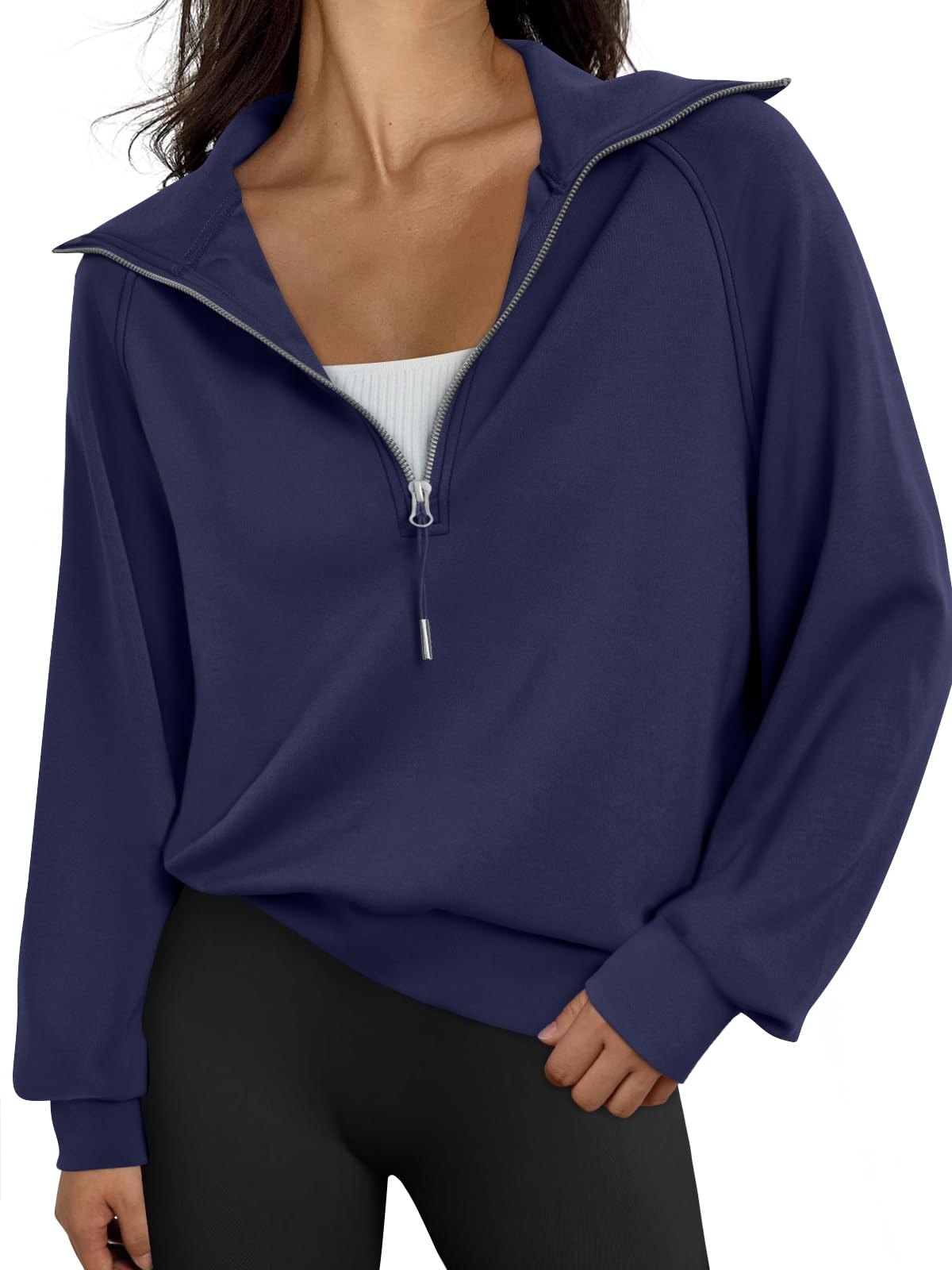 Trendy Queen Women's Oversized Half Zip Pullover Sweatshirt - Long Sleeve Quarter Zip Hoodie for Teen Girls | Y2K Fashion | Cozy Fall & Winter Wear for School, Casual Outings & Street Style