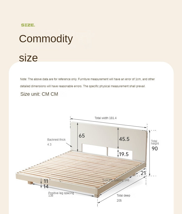 Modern Simple Cream Style Poplar Solid Wood Bed - Queen Size, Sturdy & Elegant for Master Bedroom, Guest Room, or Dormitory