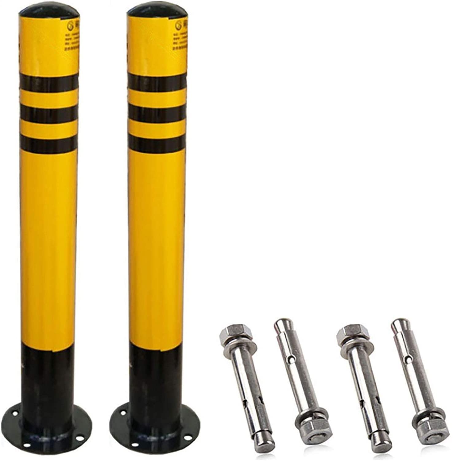2 Pack Heavy Duty Metal Security Parking Posts with Reflective Tape - 500mm x 76mm Driveway Barriers for Car Protection | Easy Installation | Ideal for Home Driveways, Business Parking Lots & Warehouse Security