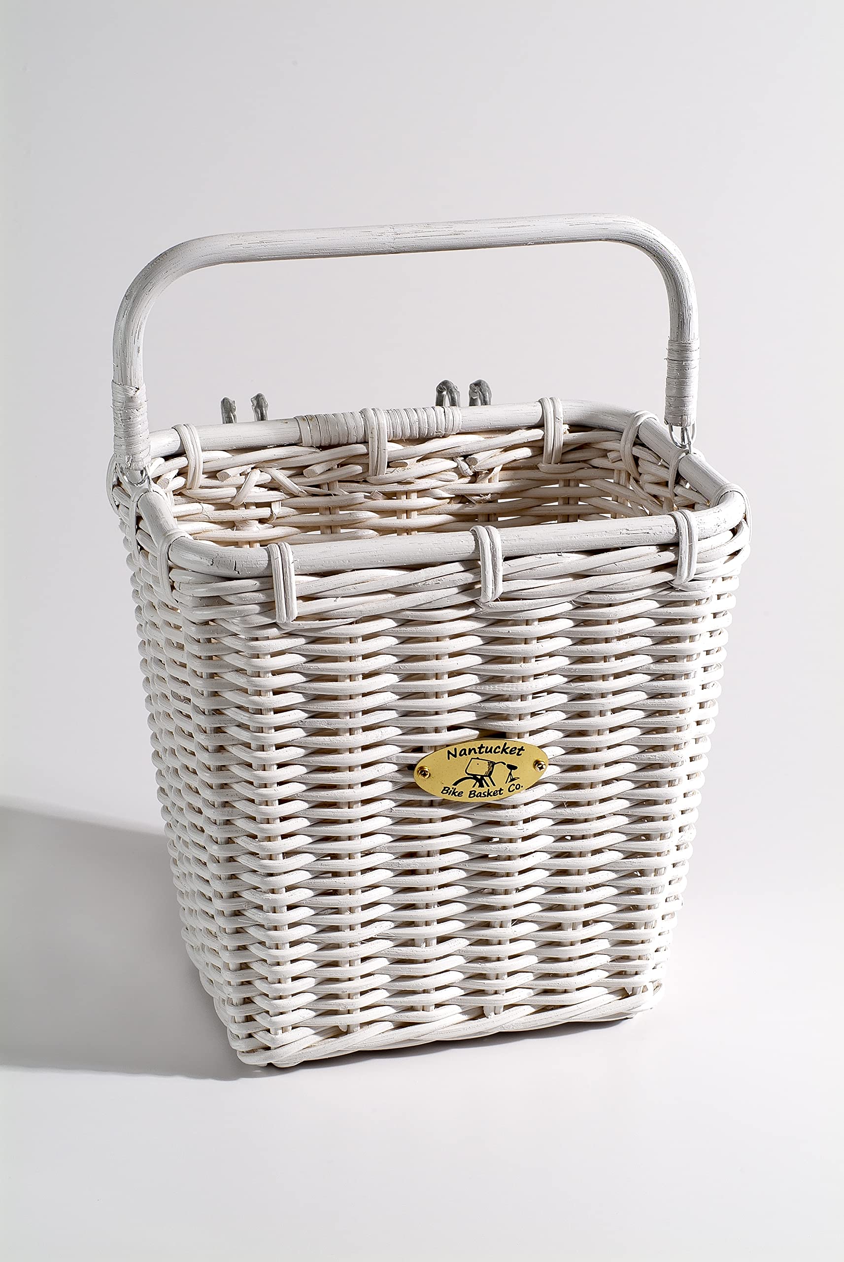 Nantucket Bicycle Basket Co. White Cruiser Pannier Basket with Hooks - Perfect for Beach Cruisers, Picnics & Farmers Market Shopping