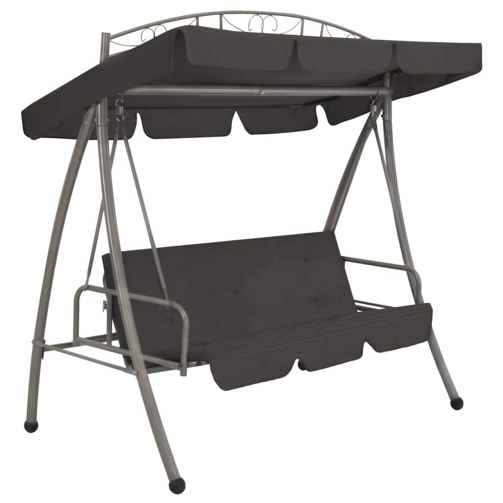 vidaXL Outdoor Porch Swing with Canopy - Convertible Hammock Loveseat Bench, Steel Frame & Cushioned Seats (78