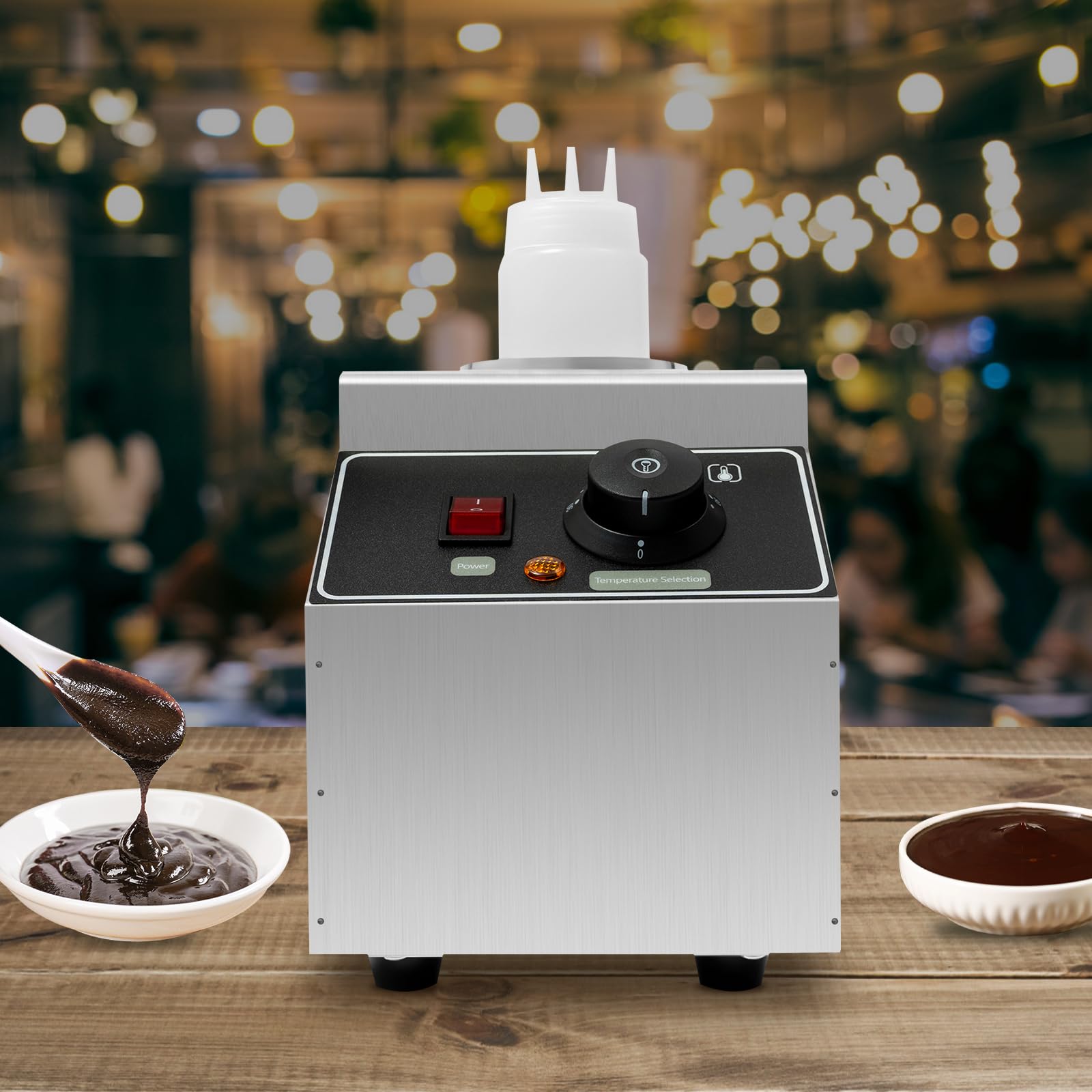 Commercial Electric Sauce Warmer Dispenser 240W - Stainless Steel Countertop Sauce Dispenser with Bottle - Adjustable Temperature 30-85℃ for Chili, Hot Fudge, Cheese, Caramel & Jam - Perfect for Restaurants, Cafes & Catering Events (1 Bottle)